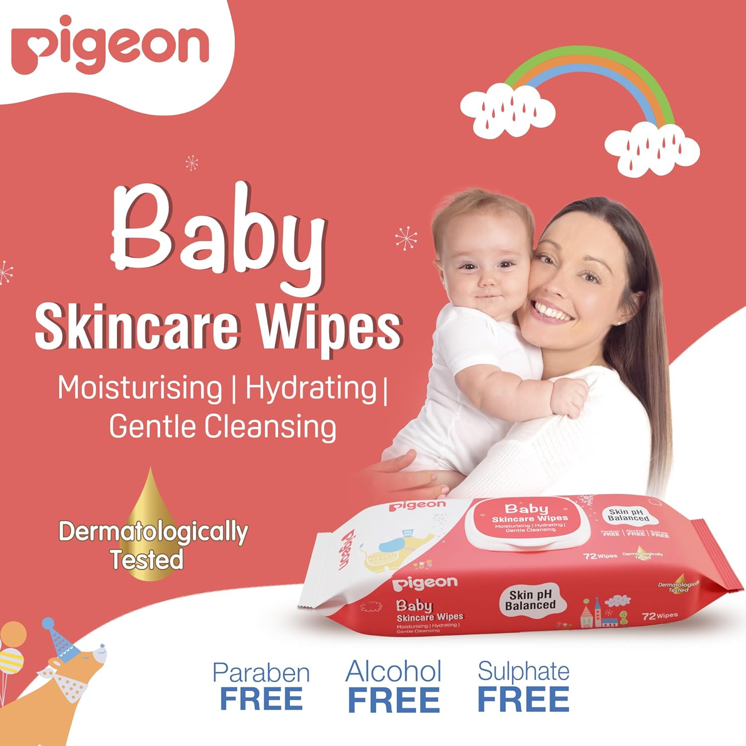 Pigeon Baby Skincare Wipes 72 Sheets | pH Balanced | Paraben, Alcohol & Sulphate Free | Enriched with Glycerin