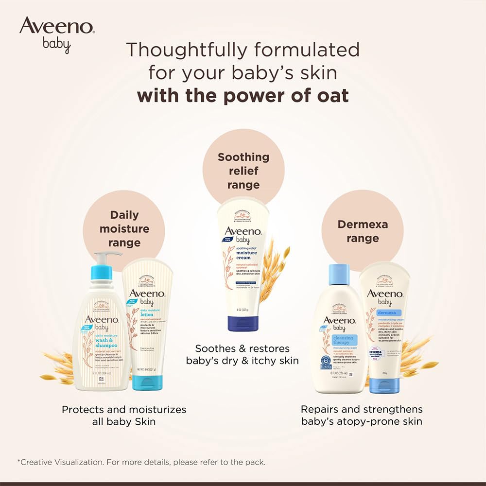 Aveeno Baby Dermexa Moisturising Cream 100g with Triple Oat Complex and Ceramides to soothe and relieve dry, itchy, sensitive skin | US pediatrician recommended | No added fragrance, cortisone or dyes | Hypoallergenic