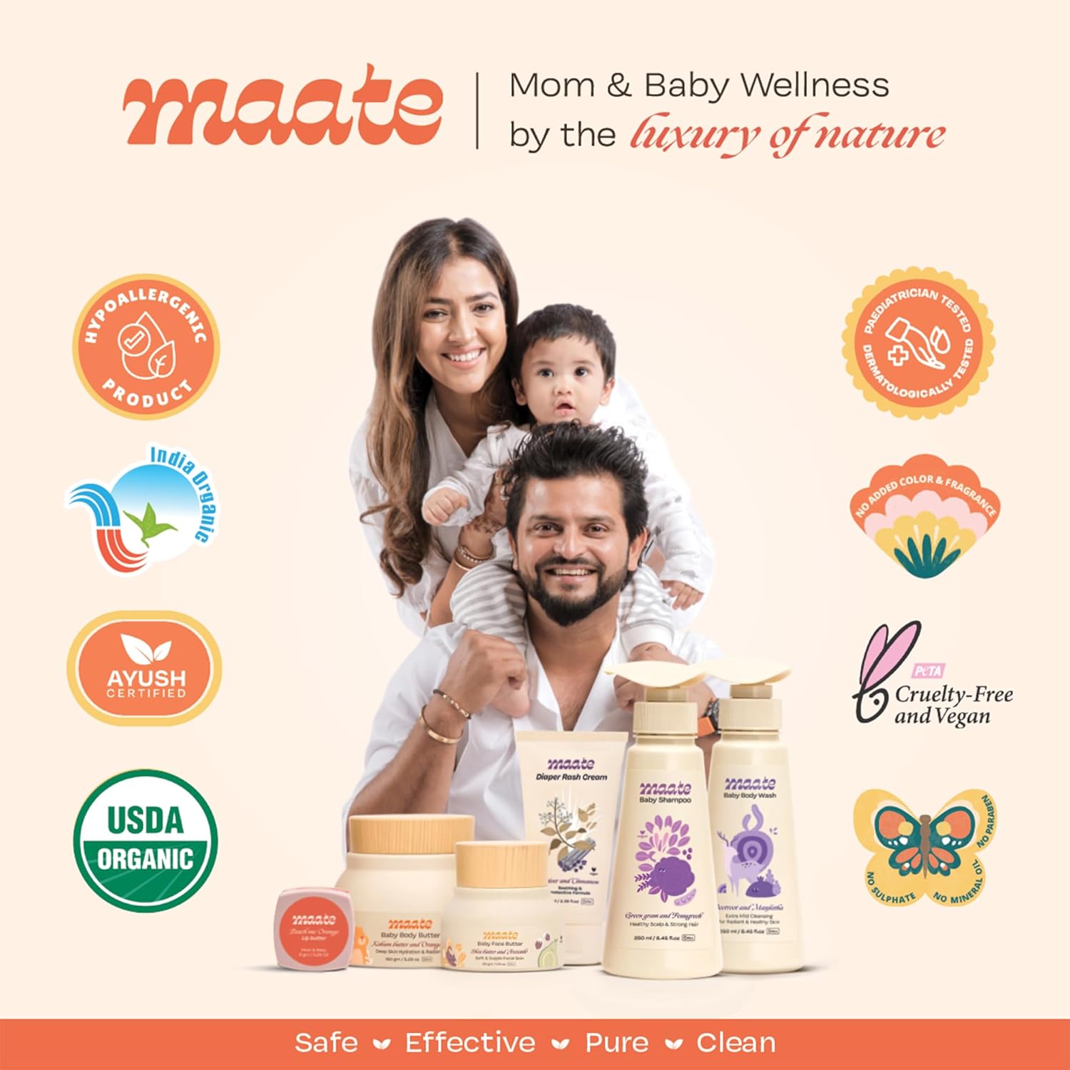 Maate Baby Wipes 72 Wipes | Hypoallergenic | Plant Squalane, Tamanu Oil & Aloe Vera | Paraben & Sulphate Free