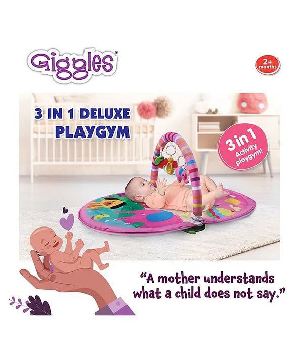 Giggles Funskool 3 in 1 Deluxe Play Gym with Overhead Toy Arch - Pink