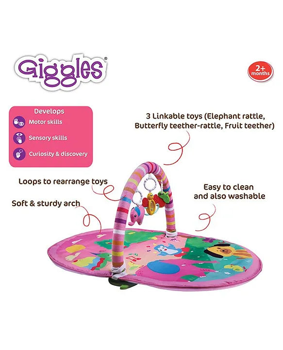 Giggles Funskool 3 in 1 Deluxe Play Gym with Overhead Toy Arch - Pink