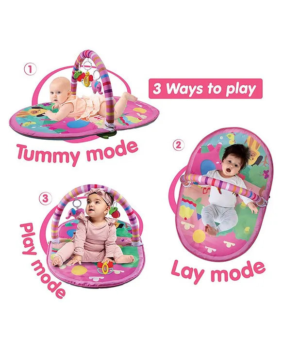 Giggles Funskool 3 in 1 Deluxe Play Gym with Overhead Toy Arch - Pink