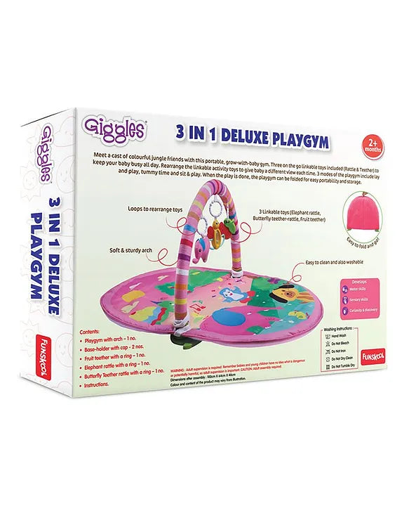Giggles Funskool 3 in 1 Deluxe Play Gym with Overhead Toy Arch - Pink