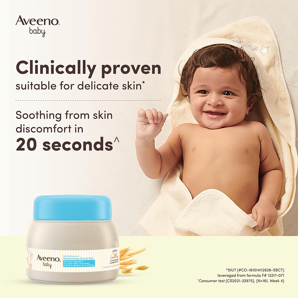 Aveeno Daily Baby  Moisture Hydrating Facial Gel (Cream) 60g I Ultra-light | moisturisation 24 hours Face cream | Triple oat extract & avocado oil I Paediatrician recommended