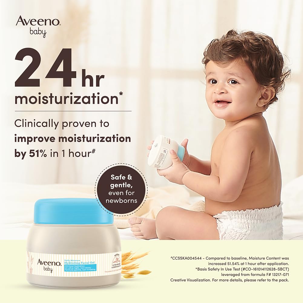 Aveeno Daily Baby  Moisture Hydrating Facial Gel (Cream) 60g I Ultra-light | moisturisation 24 hours Face cream | Triple oat extract & avocado oil I Paediatrician recommended
