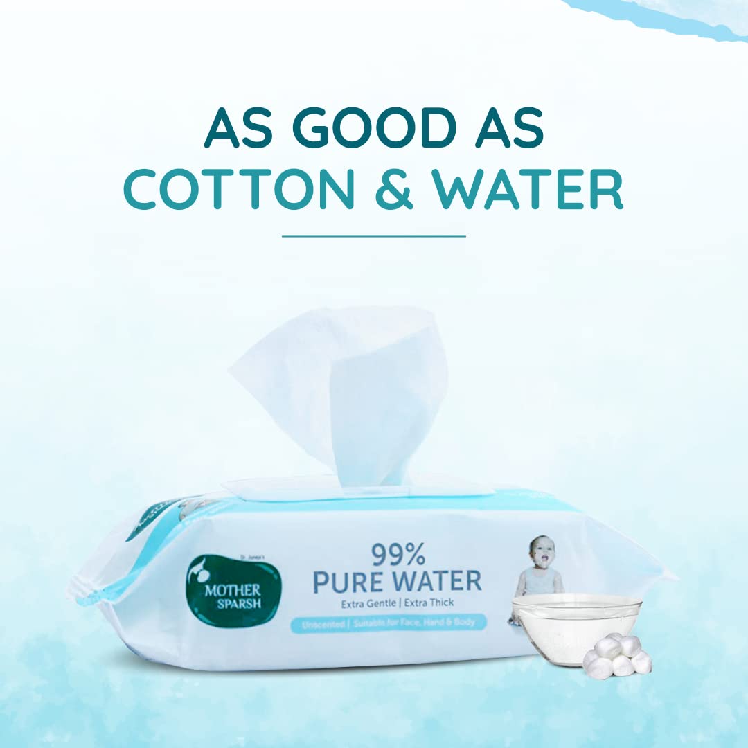 Mother Sparsh 99% Pure Water Baby Wipes (40×2) | Travel Friendly Combo | Plant-Based Fabric