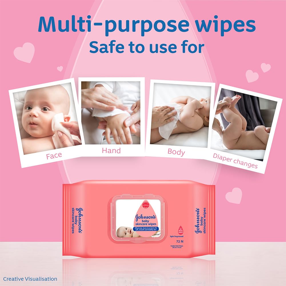 Johnson's Baby Wet Wipes 72 Wipes | Alcohol & Soap Free | 3X Moisturising Lotion | Enriched with Glycerin