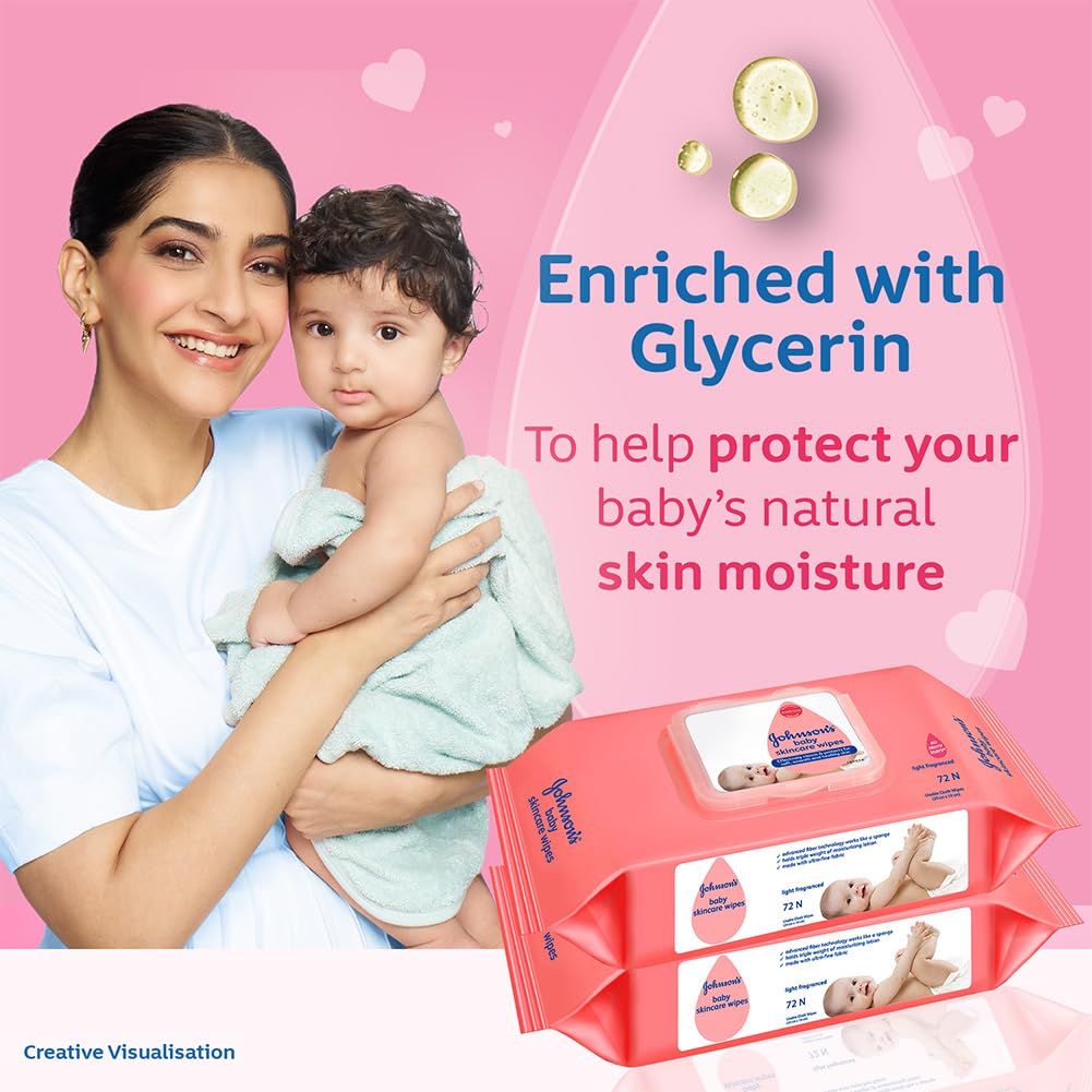 Johnson's Baby Wet Wipes 72 Wipes | Alcohol & Soap Free | 3X Moisturising Lotion | Enriched with Glycerin