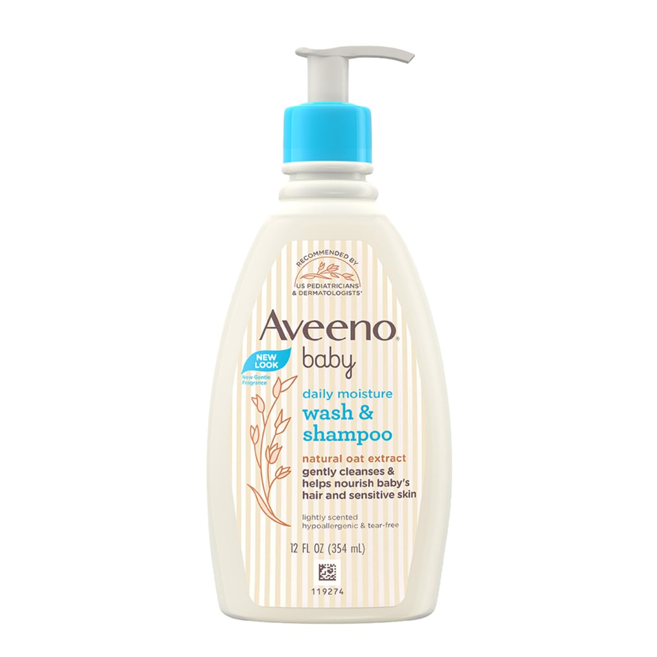 Aveeno Baby Daily Moisture Wash and Shampoo (354ml) | Cleanses hair & body | Oat kernel extract & glycerin  | US #1 Pediatrician recommended | Tear-free, soap-free, paraben-free, hypoallergenic