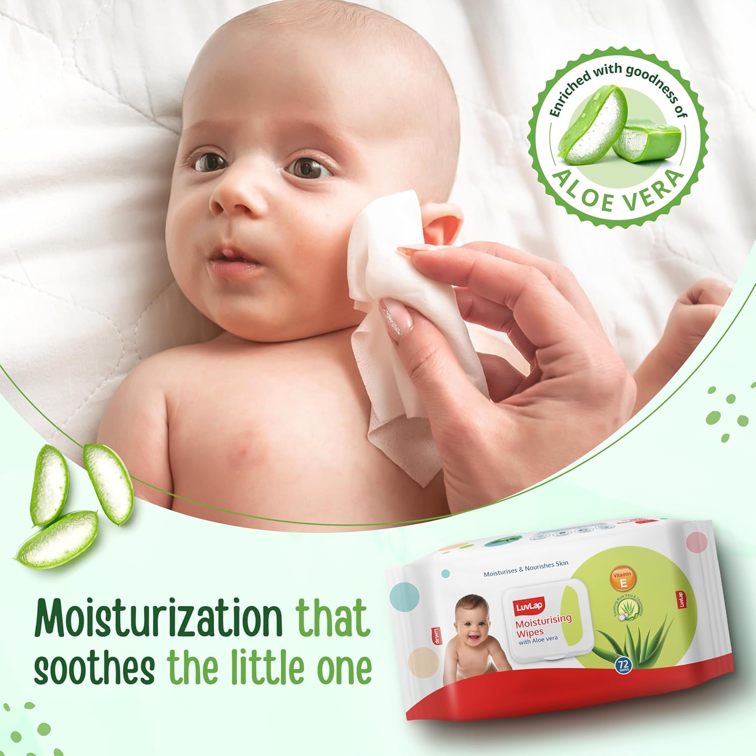 LuvLap Moisturising Baby Wipes with Aloe Vera 72 Wipes (Pack of 3) | With Lid | Gentle & Hydrating