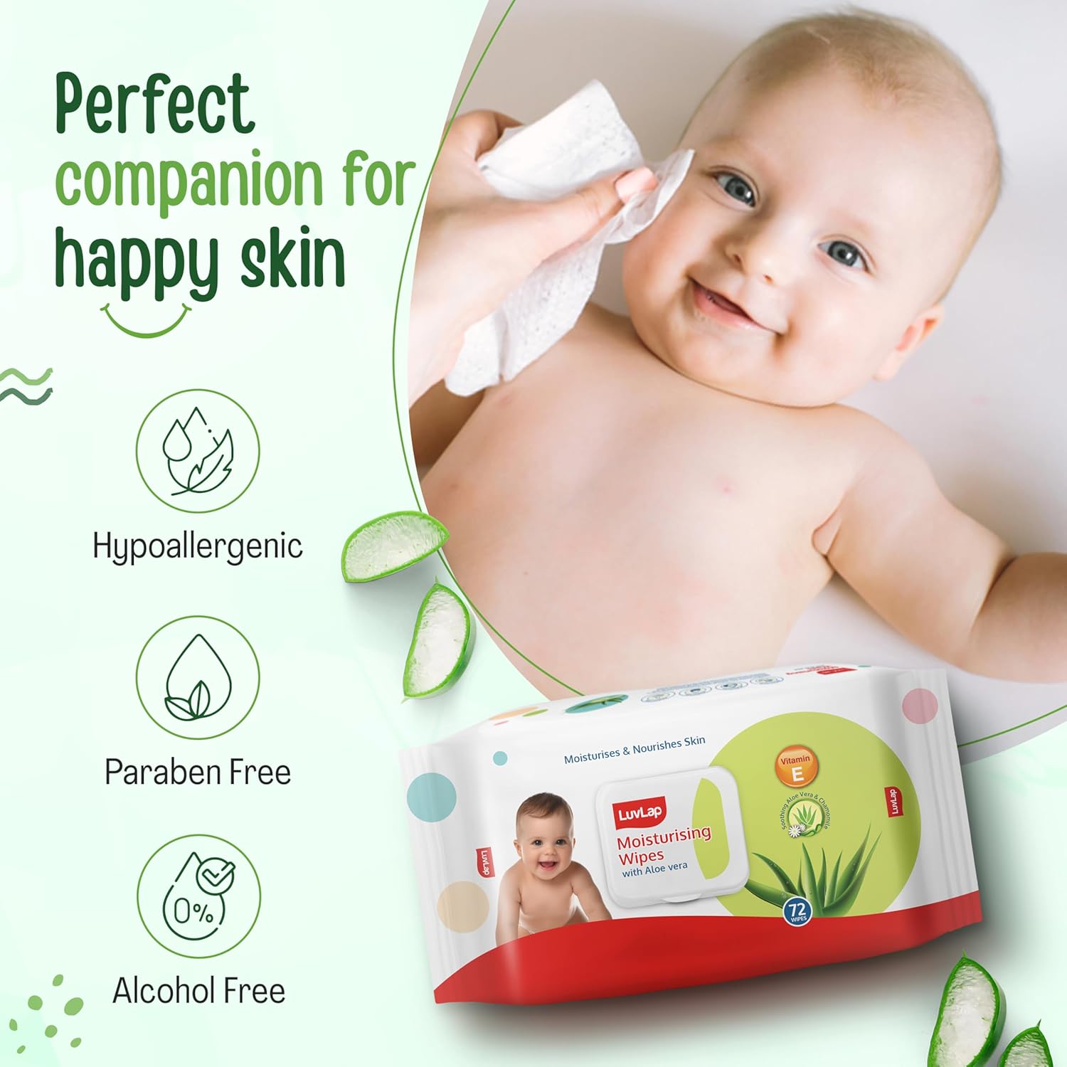 LuvLap Moisturising Baby Wipes with Aloe Vera 72 Wipes (Pack of 3) | With Lid | Gentle & Hydrating