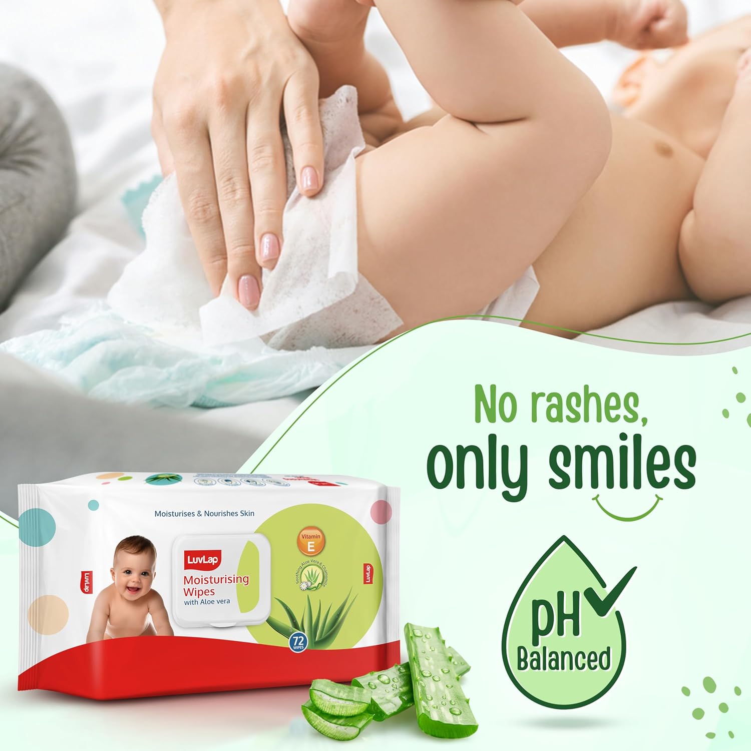 LuvLap Moisturising Baby Wipes with Aloe Vera 72 Wipes (Pack of 3) | With Lid | Gentle & Hydrating