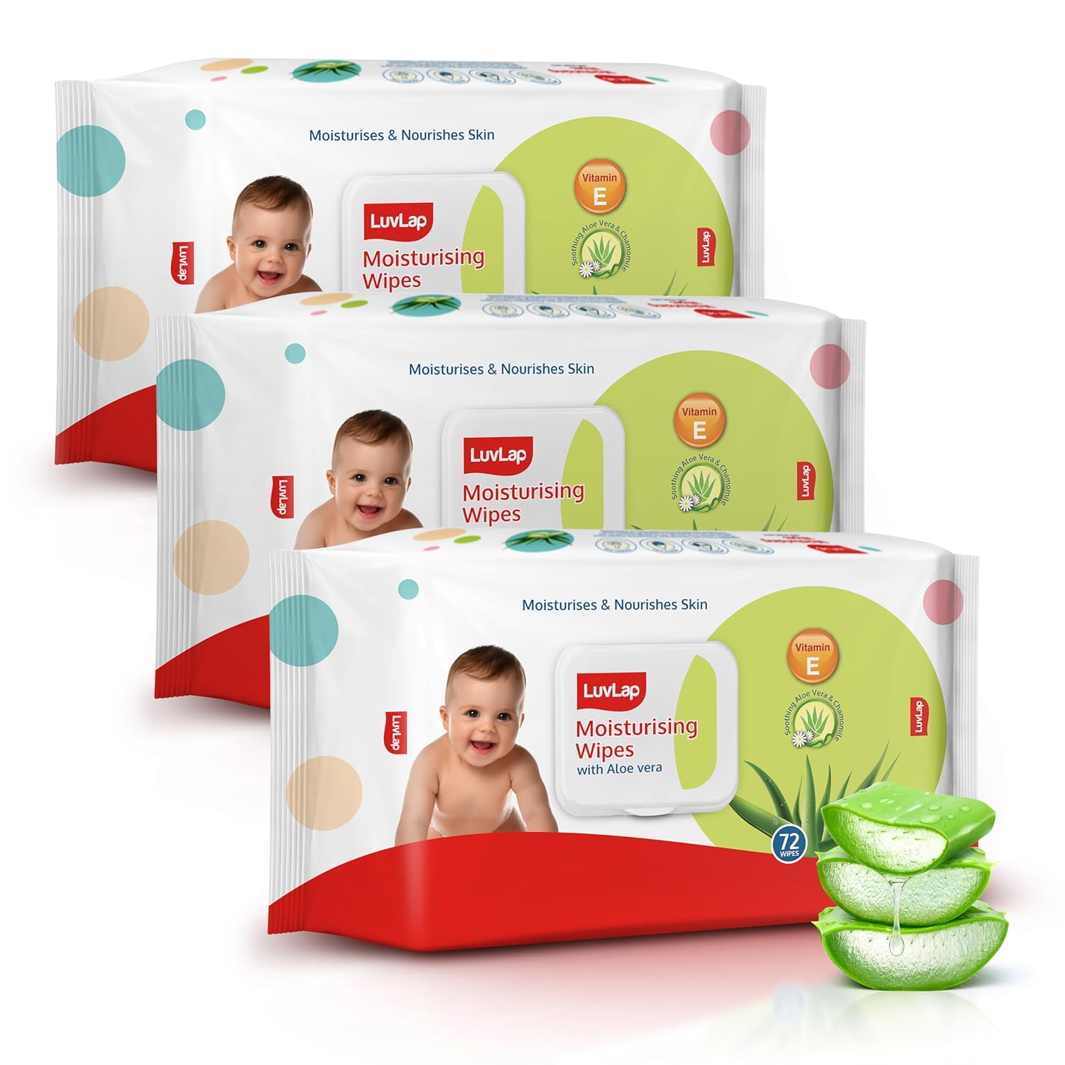 LuvLap Moisturising Baby Wipes with Aloe Vera 72 Wipes (Pack of 3) | With Lid | Gentle & Hydrating