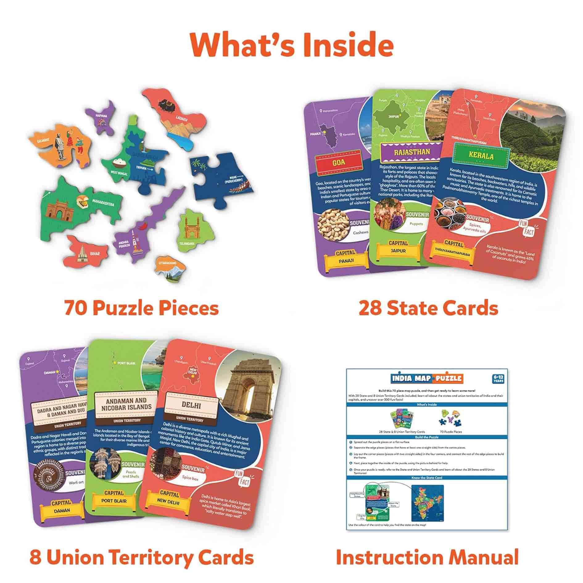 Skillmatics India Map Puzzle - 70 Pieces, Educational Toy For Learning 300+ Facts About India, Gifts For Ages 6 To 12, Kid