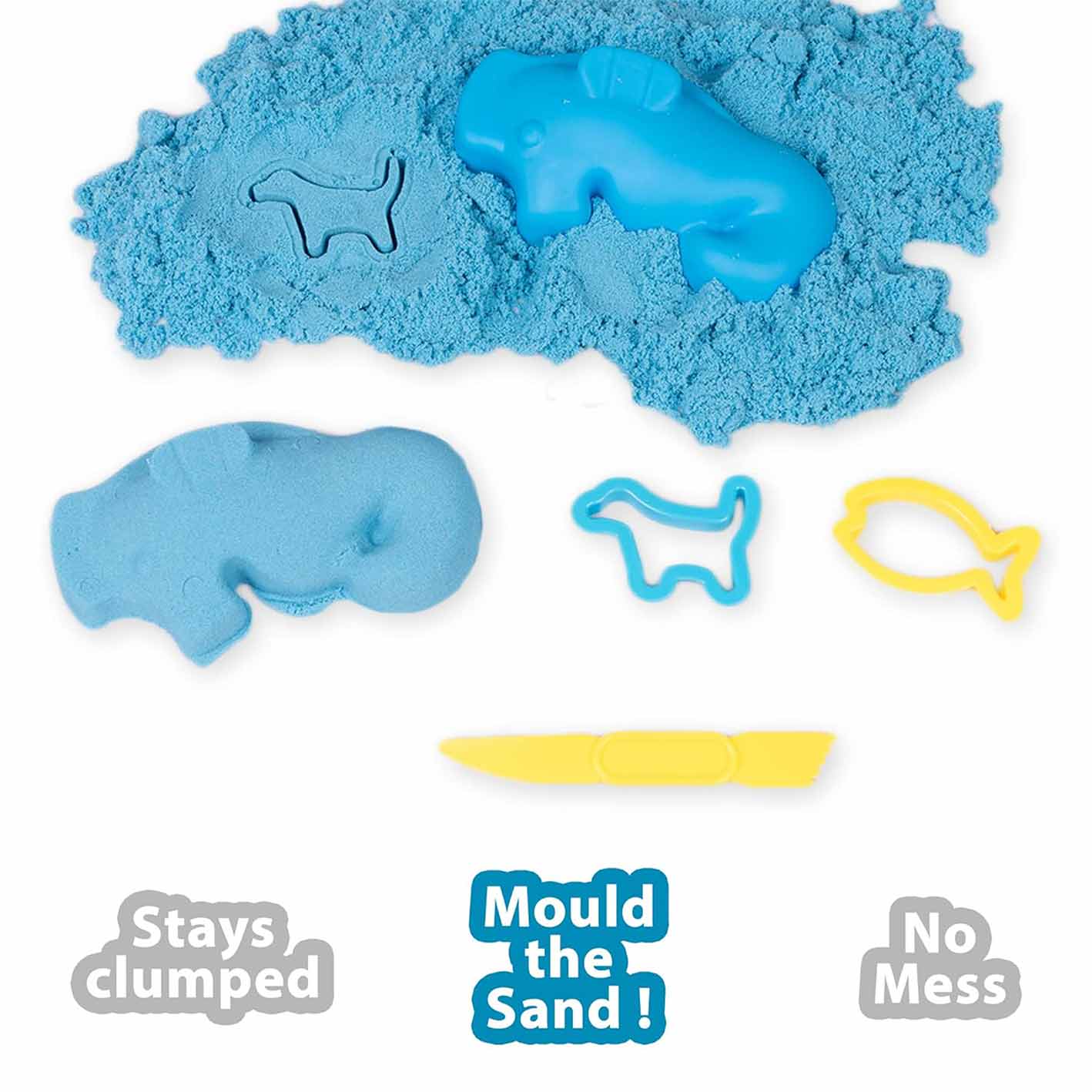 RATNA'S Crazy Sand tub with 400 GMS Sand, 12 Small Moulds and a Plastic Toy Knife(not Sharp) Multicolour (Blue)