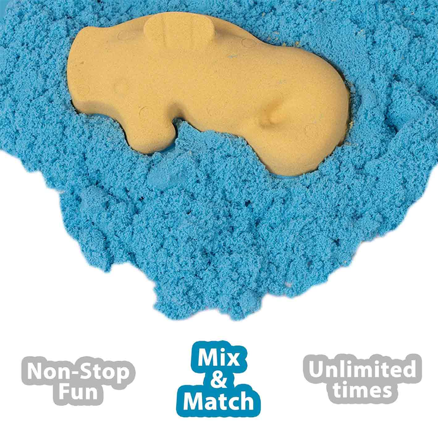 RATNA'S Crazy Sand tub with 400 GMS Sand, 12 Small Moulds and a Plastic Toy Knife(not Sharp) Multicolour (Blue)