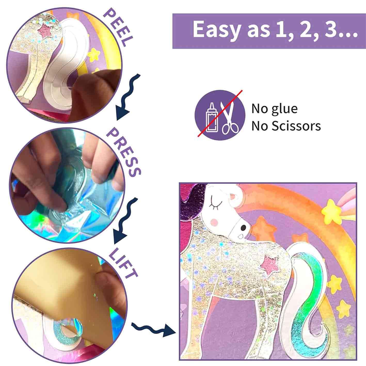 Chalk and Chuckles Art And Craft Kit, Fabulous Foil Art, Gift For Girls, Boys Age 4-9 Year Old, Create 12 Magical World Theme Pictures, Dragon, Princess, Unicorn Toys, White