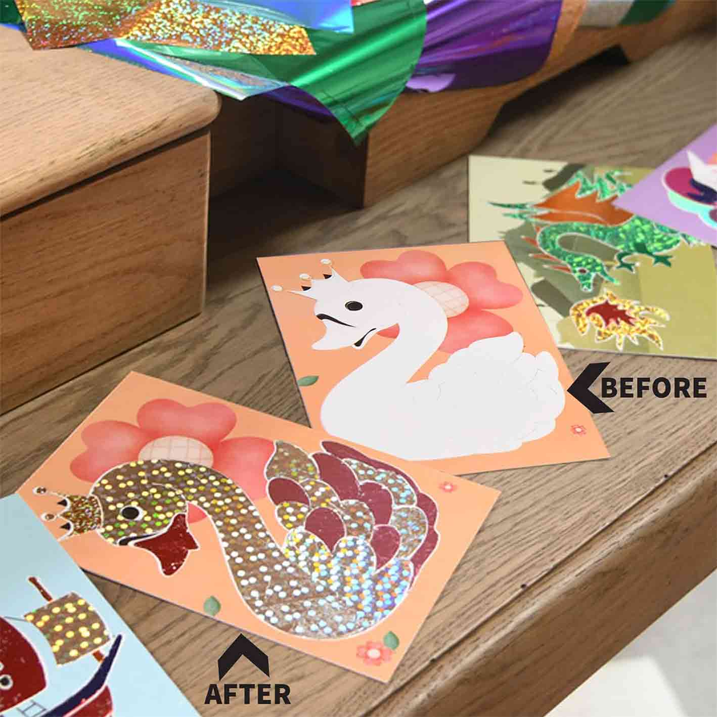Chalk and Chuckles Art And Craft Kit, Fabulous Foil Art, Gift For Girls, Boys Age 4-9 Year Old, Create 12 Magical World Theme Pictures, Dragon, Princess, Unicorn Toys, White