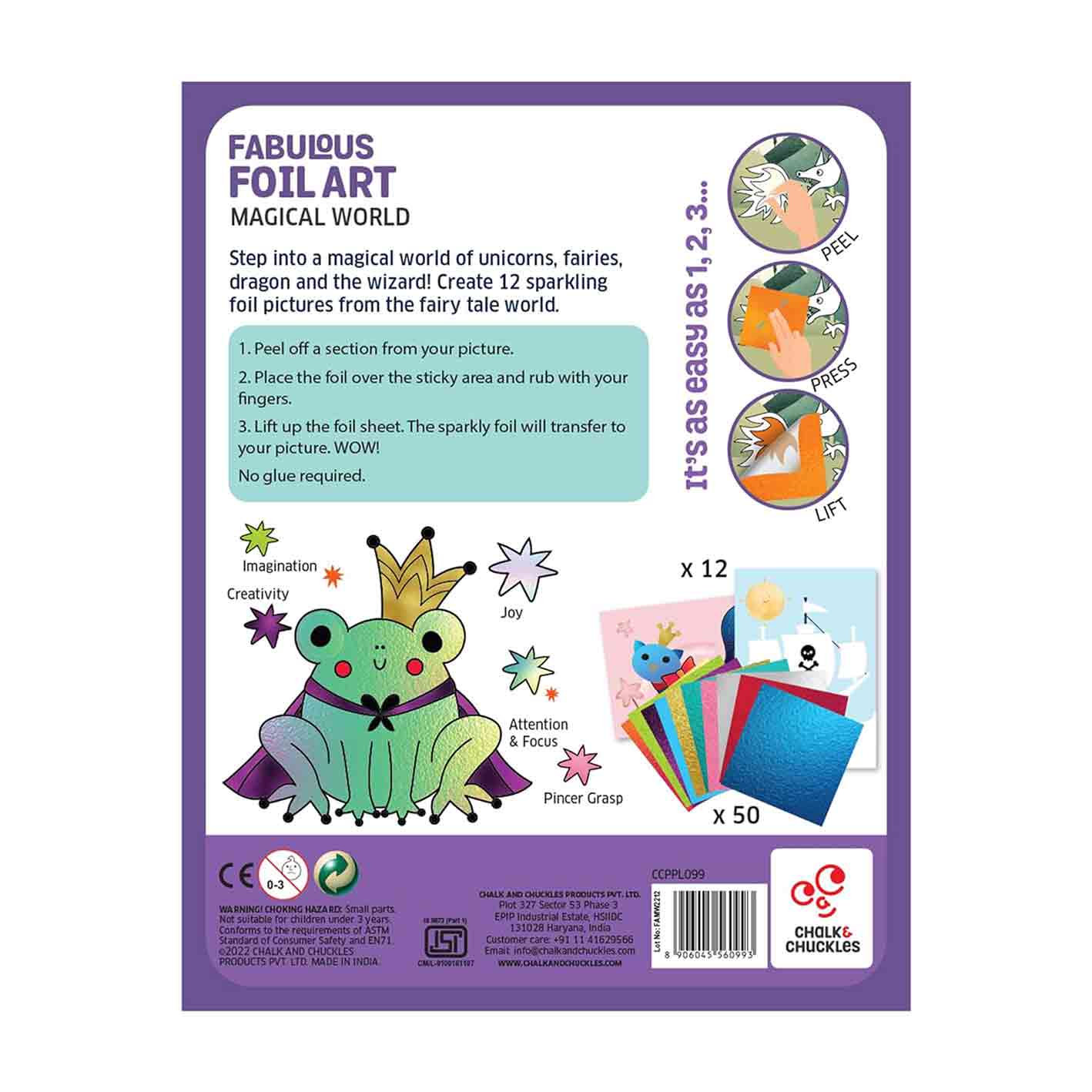 Chalk and Chuckles Art And Craft Kit, Fabulous Foil Art, Gift For Girls, Boys Age 4-9 Year Old, Create 12 Magical World Theme Pictures, Dragon, Princess, Unicorn Toys, White