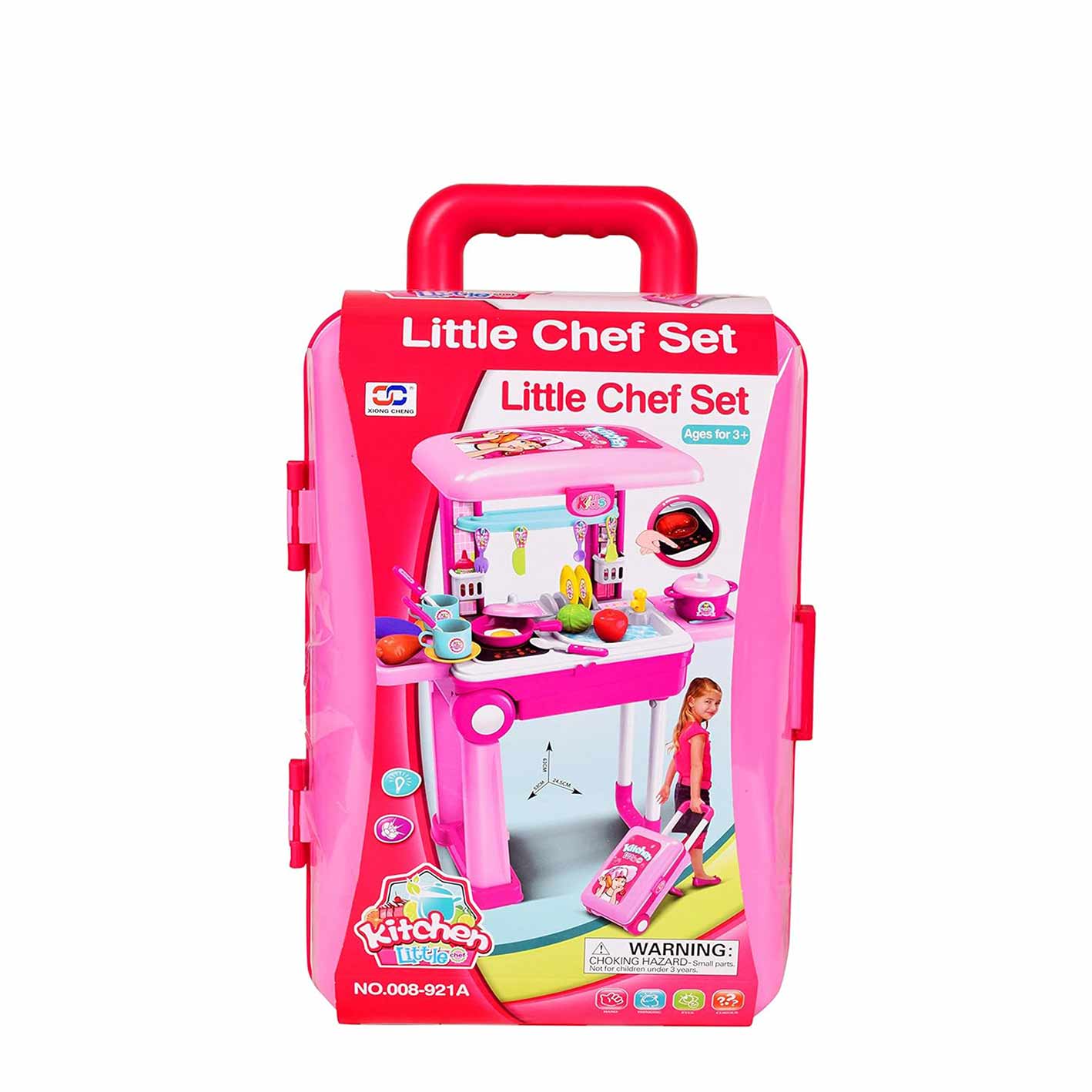 Little Laughs Little Chef 2 in 1 Kitchen Play Set, Pretend Play Trolly Kitchen Kit for Kids with Suitcase Trolley Carrycase with Sound - Accessories Included