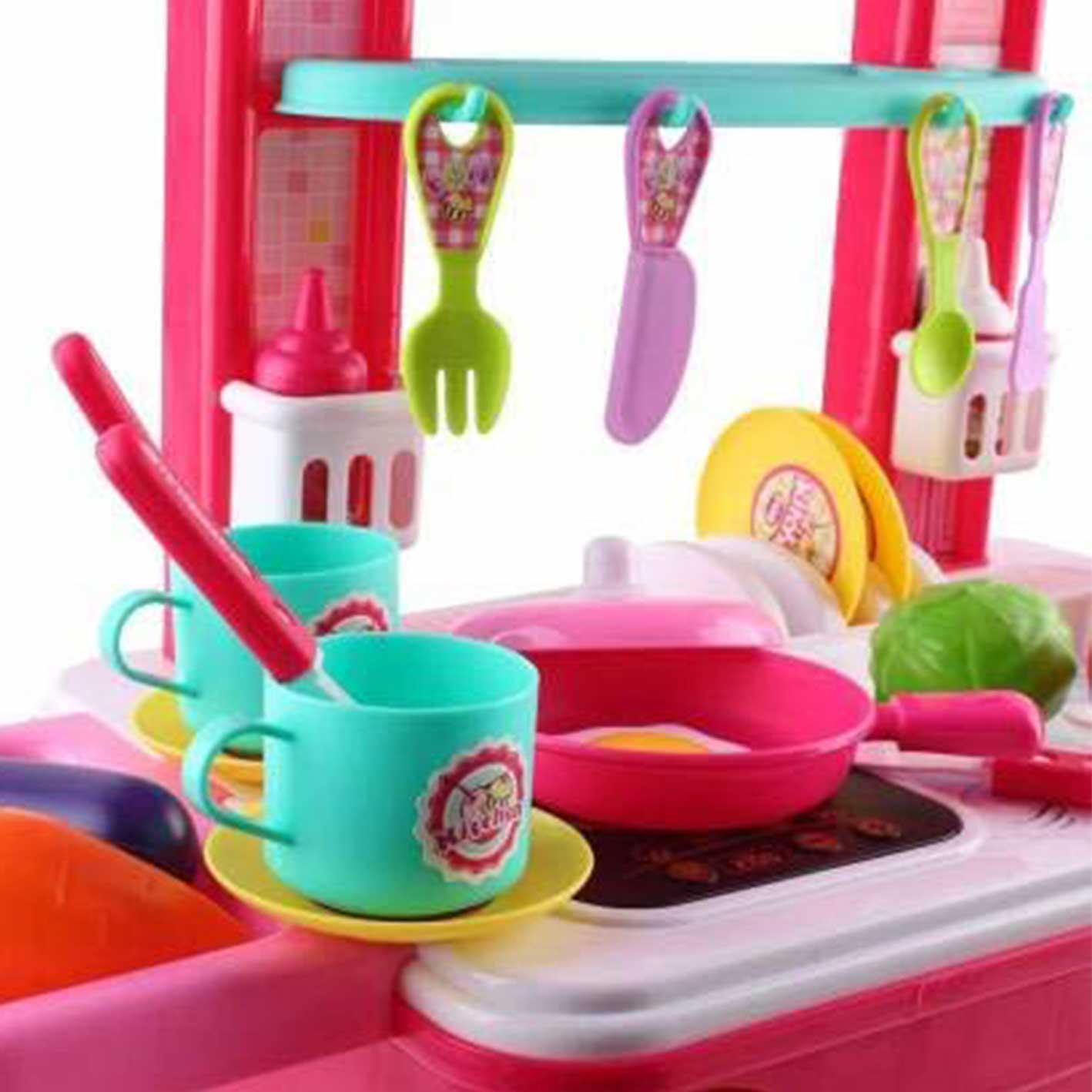 Little Laughs Little Chef 2 in 1 Kitchen Play Set, Pretend Play Trolly Kitchen Kit for Kids with Suitcase Trolley Carrycase with Sound - Accessories Included