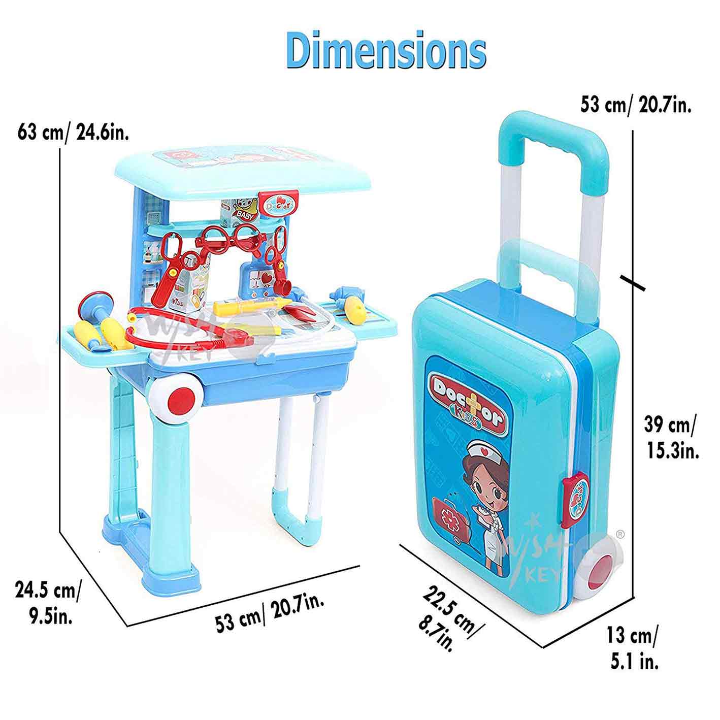 Won 2 in 1 little doctor play set for kids with suitcase trolley-Blue