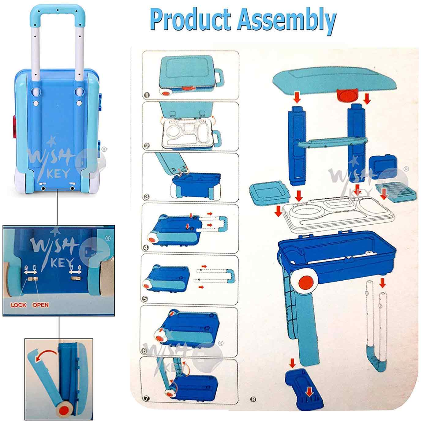 Won 2 in 1 little doctor play set for kids with suitcase trolley-Blue
