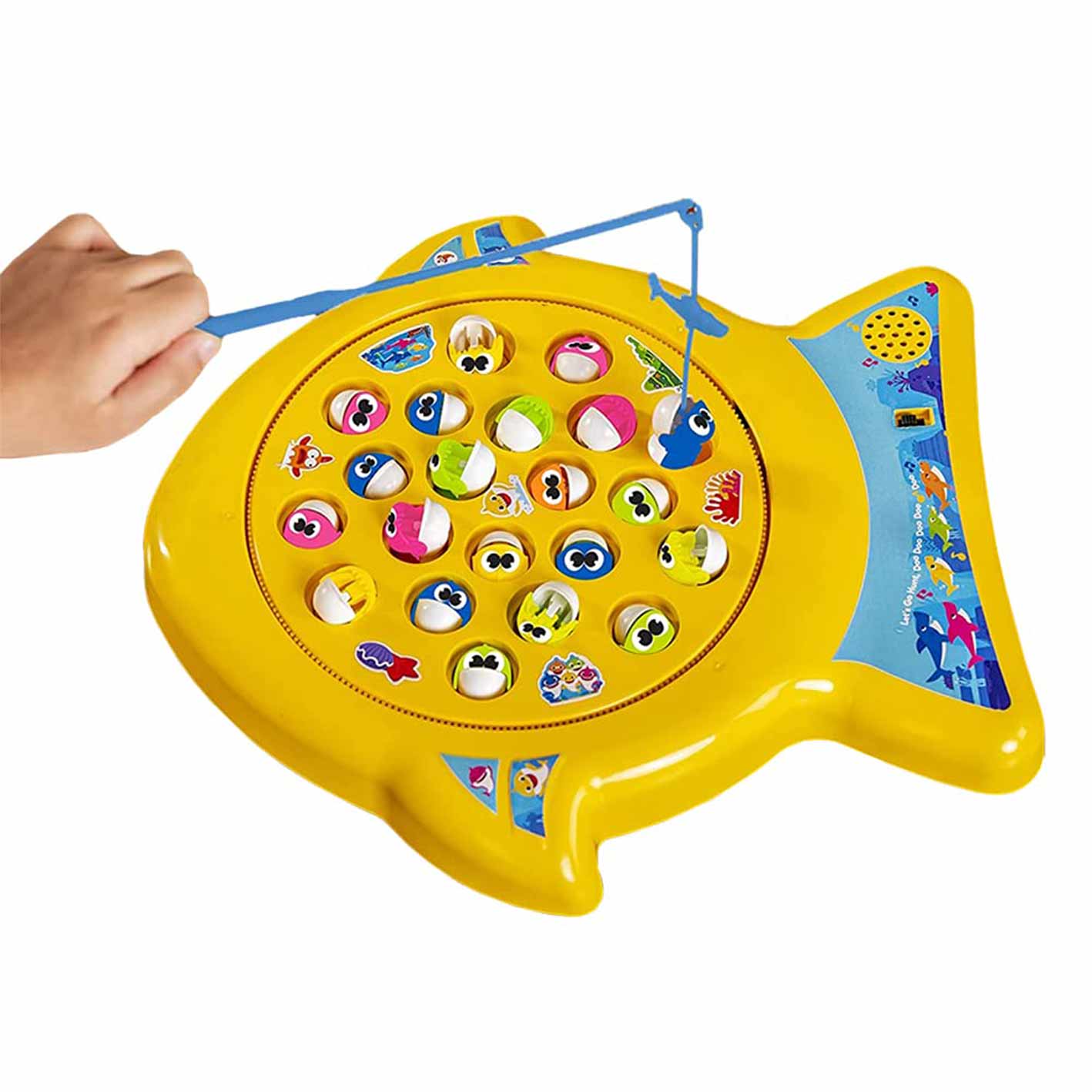 Li'l Wizards Baby Shark Sing&Go Fishing Game|Musical Fish Game with Rotating Pond,21 Fishes&4 Fishing Poles|for Kids 4+Yrs|Gifting|India's Character Fishing Game with Iconic Baby Shark Song,Yellow