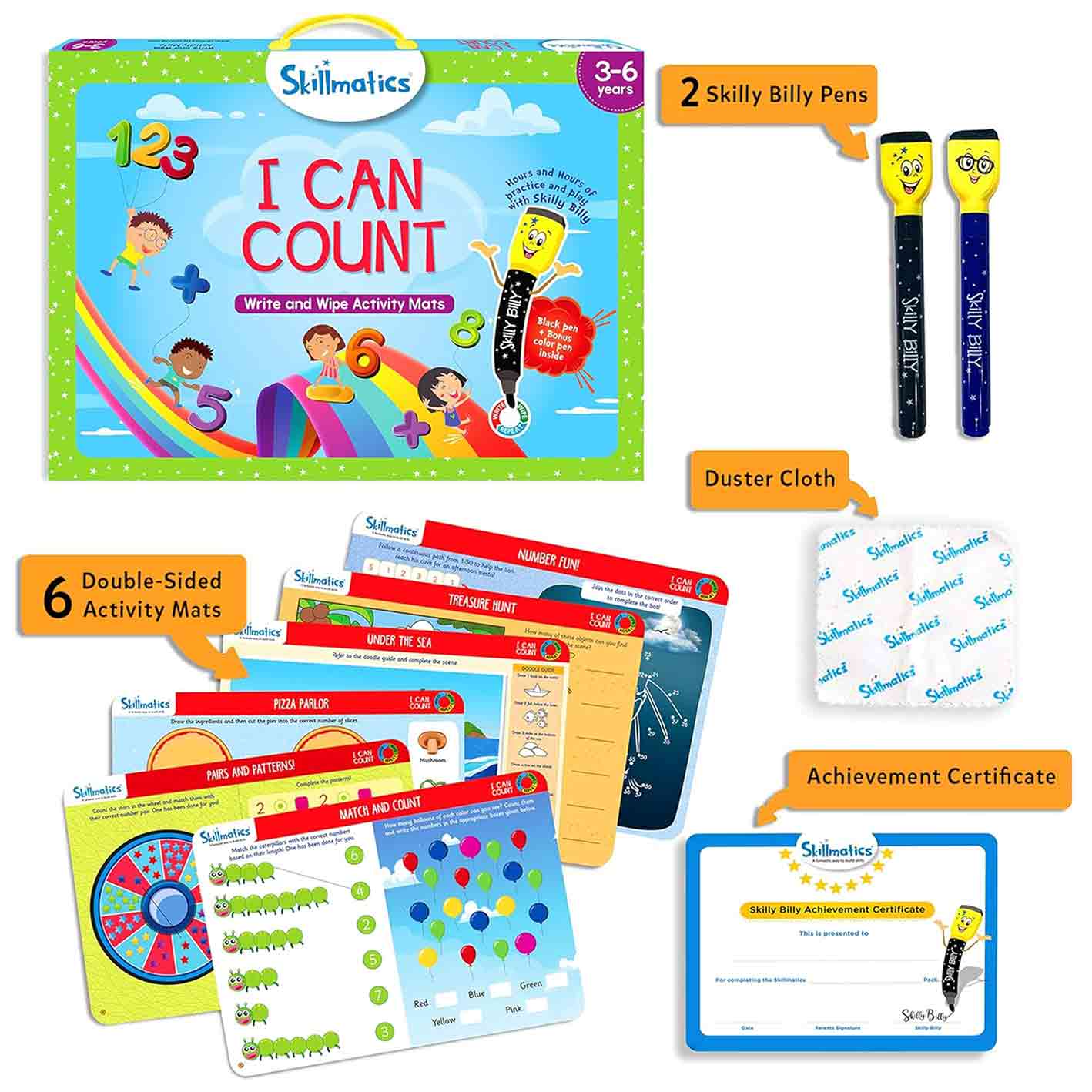 Skillmatics Educational Game - Shapes and Patterns, Reusable Activity Mats with Dry Erase Marker, Gifts, Travel Toy, Ages 3 to 6