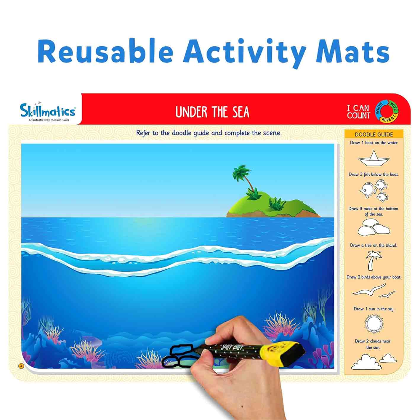 Skillmatics Educational Game - Shapes and Patterns, Reusable Activity Mats with Dry Erase Marker, Gifts, Travel Toy, Ages 3 to 6