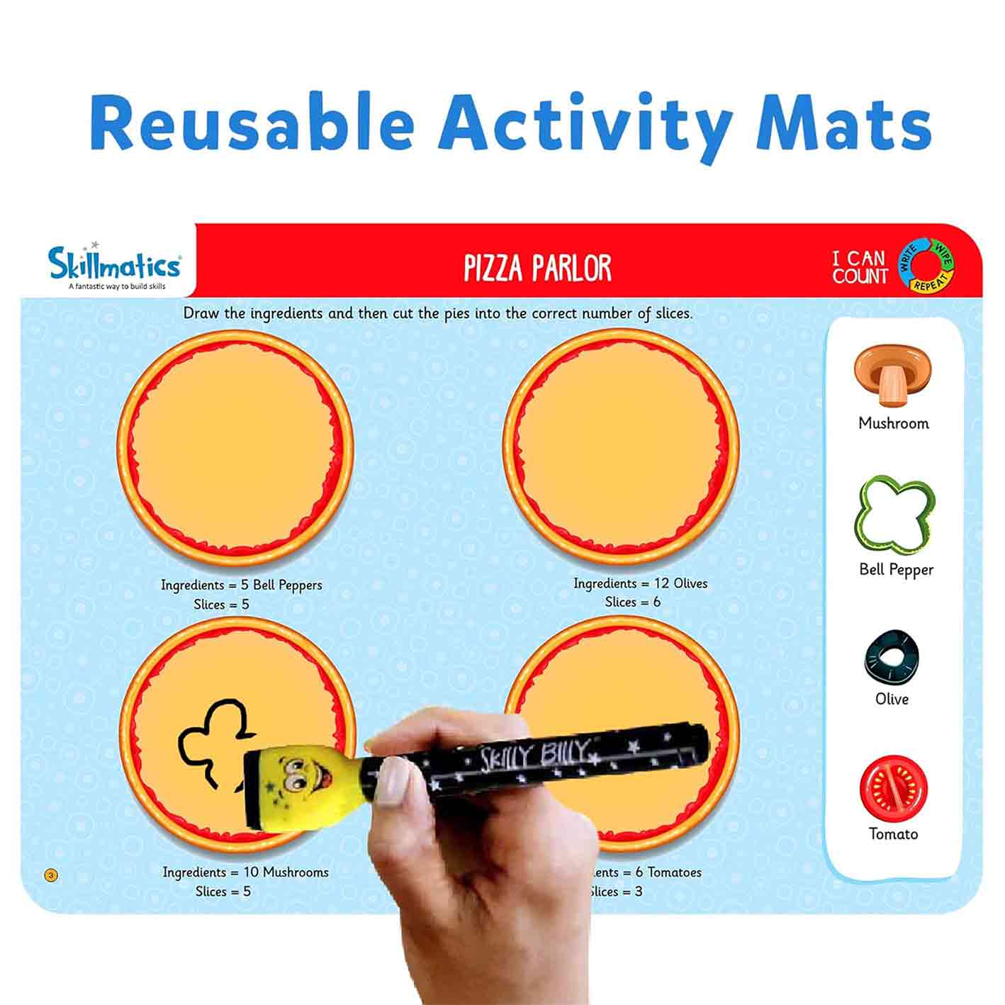 Skillmatics Educational Game - Shapes and Patterns, Reusable Activity Mats with Dry Erase Marker, Gifts, Travel Toy, Ages 3 to 6