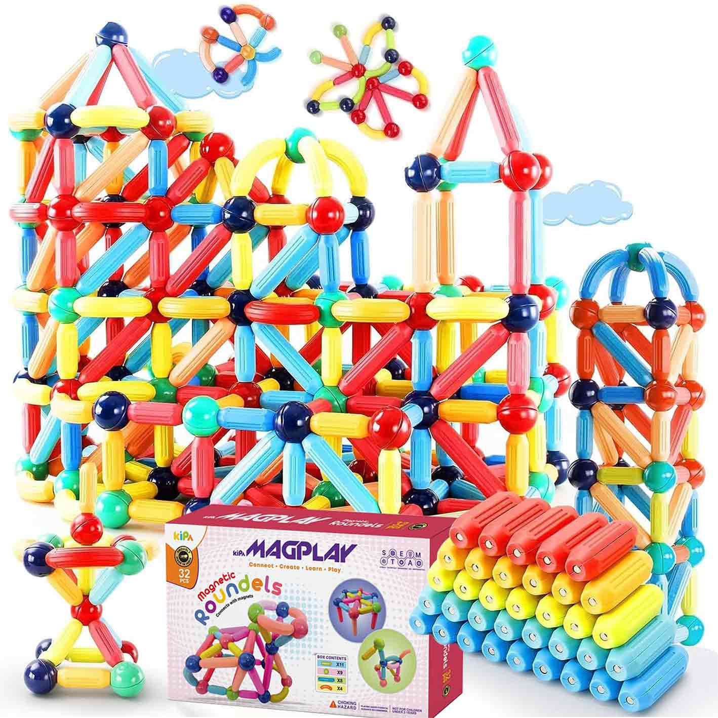 KIPA GAMING MagPlay Roundle | 32-Piece Magnetic Sticks and Blocks Building Set - Educational STEM Toy for Toddlers (3+ Years) - Montessori Learning and Construction Kit