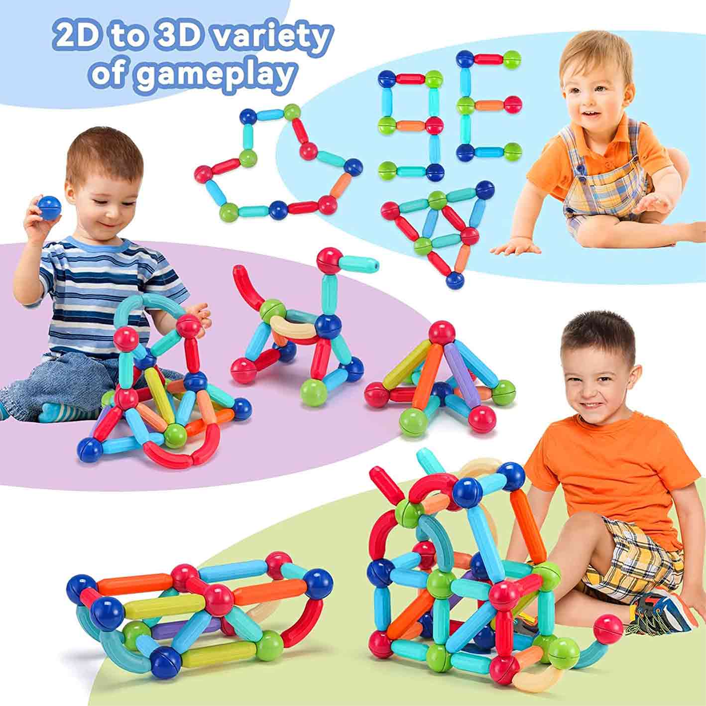 KIPA GAMING MagPlay Roundle | 32-Piece Magnetic Sticks and Blocks Building Set - Educational STEM Toy for Toddlers (3+ Years) - Montessori Learning and Construction Kit