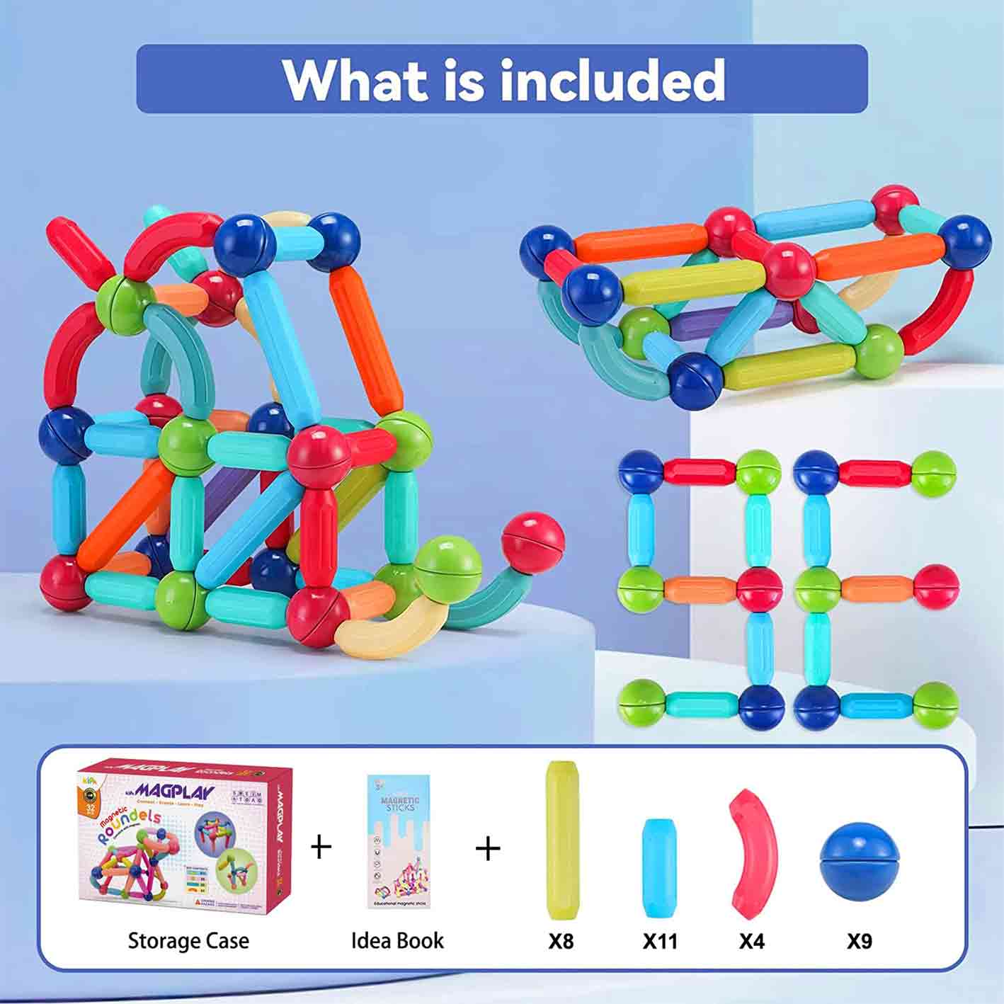 KIPA GAMING MagPlay Roundle | 32-Piece Magnetic Sticks and Blocks Building Set - Educational STEM Toy for Toddlers (3+ Years) - Montessori Learning and Construction Kit