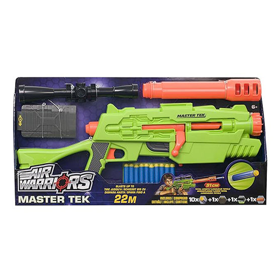 Buzz Bee Air Warrior Master Tek Blaster Toy Gun with Comes wth a Scope, Barrel, a Magazine and 10 Long Distance Darts