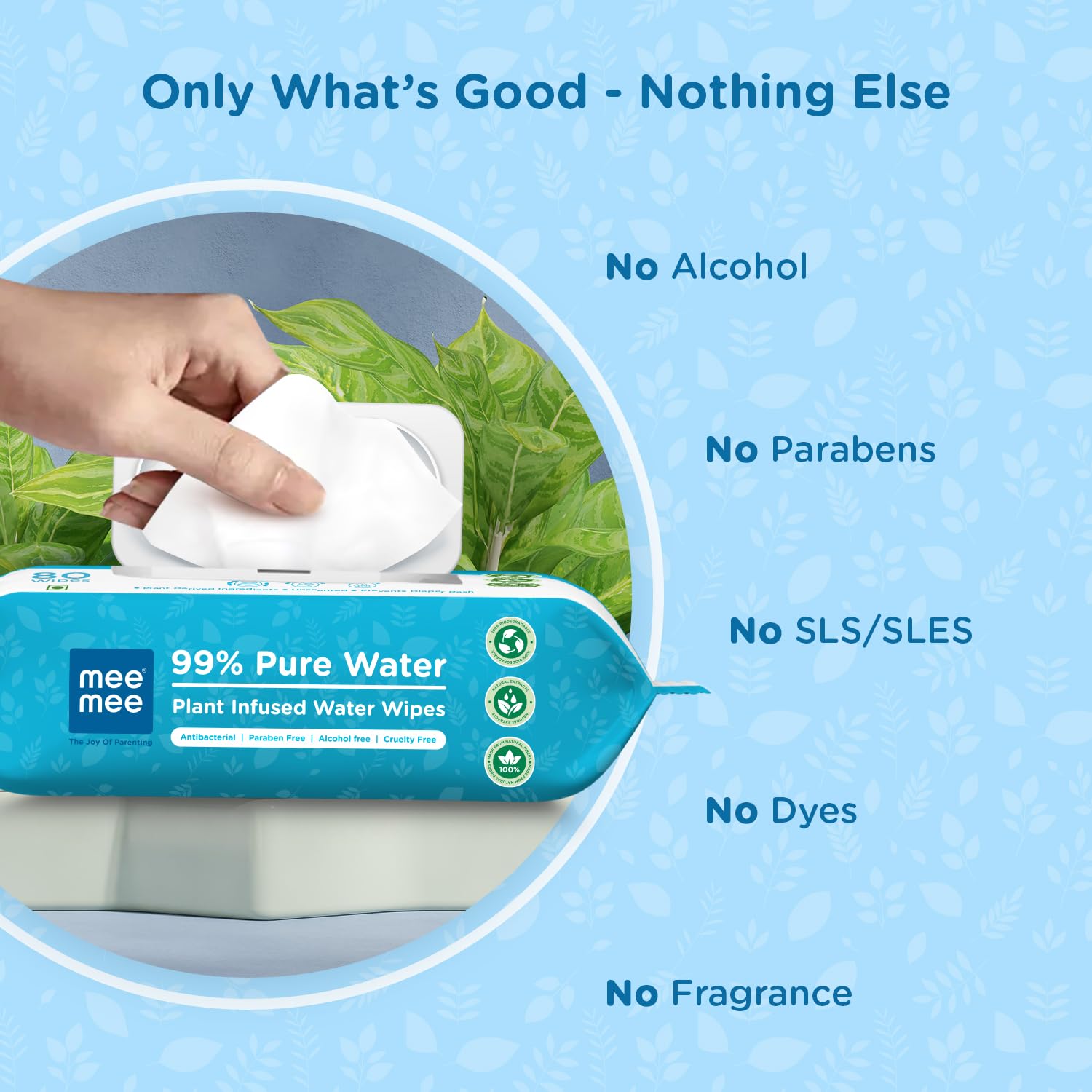 Mee Mee Pure Water Wet Wipes 80 pcs × 2 (160 Pcs) | Unscented | Plant-Derived | Super Thick | With Lid