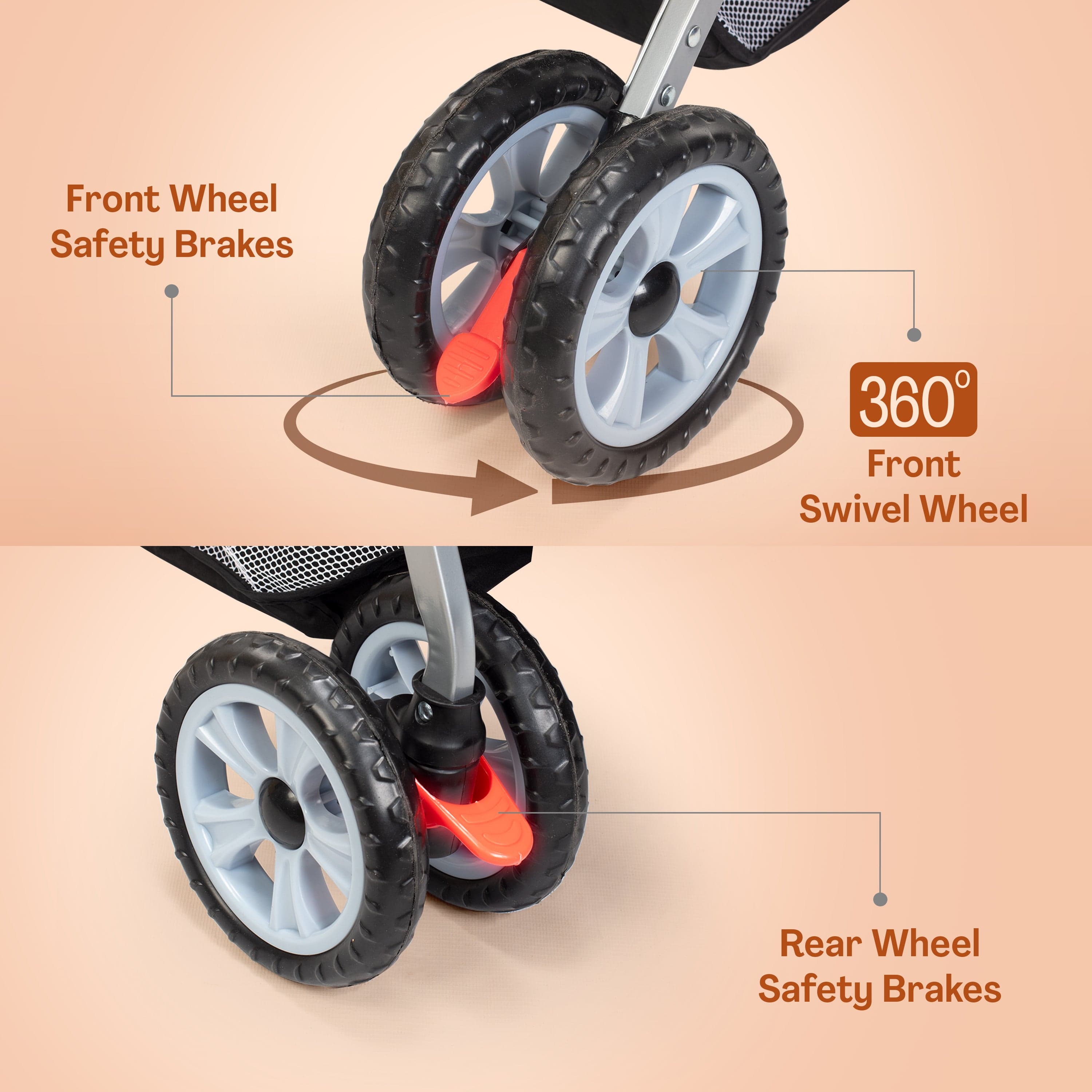 luvlap Sunshine Baby Stroller/Pram for 0 to 3 Years, New Born/Toddler/Kid, 5 Point Safety Harness, Adjustable backrest, 360° Swivel Wheel, Large Storage Basket, Reversible Handlebar (Orange)