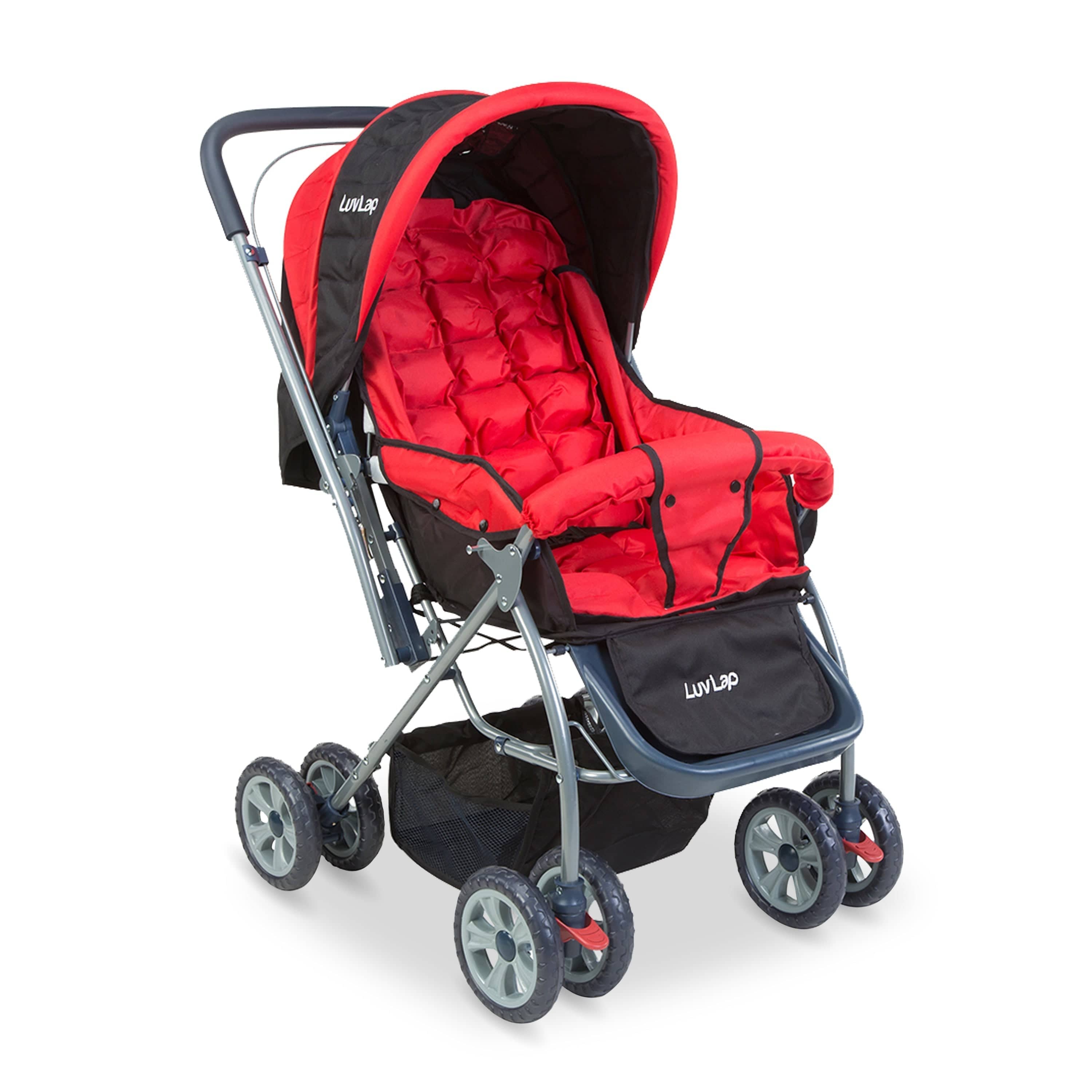luvlap Starshine Baby Stroller/Pram for 0 to 3 Years, New Born/Toddler/Kid, Lightweight, Adjustable backrest, 360° Swivel Wheel, Large Storage Basket, Reversible Handlebar (Red)