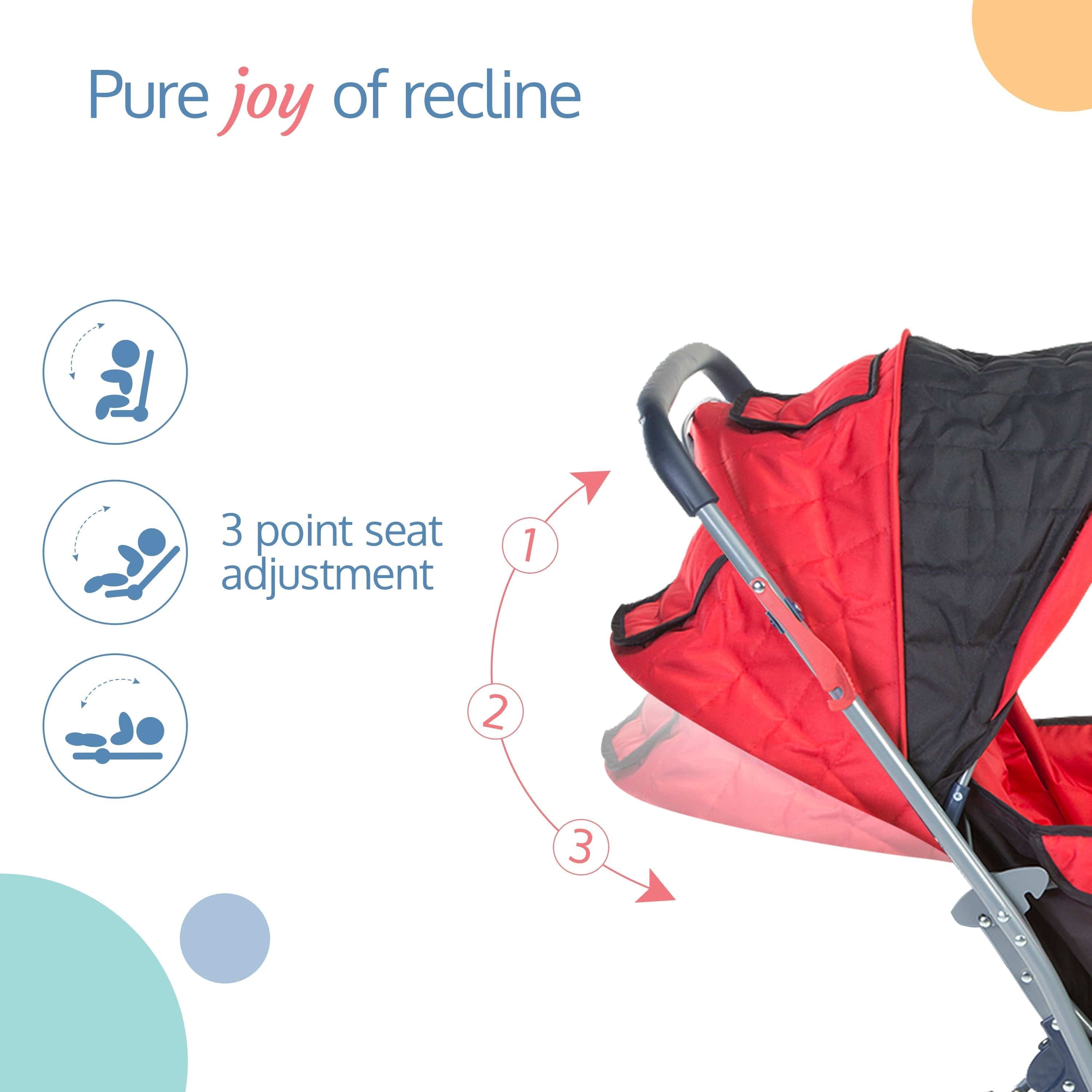 luvlap Starshine Baby Stroller/Pram for 0 to 3 Years, New Born/Toddler/Kid, Lightweight, Adjustable backrest, 360° Swivel Wheel, Large Storage Basket, Reversible Handlebar (Red)