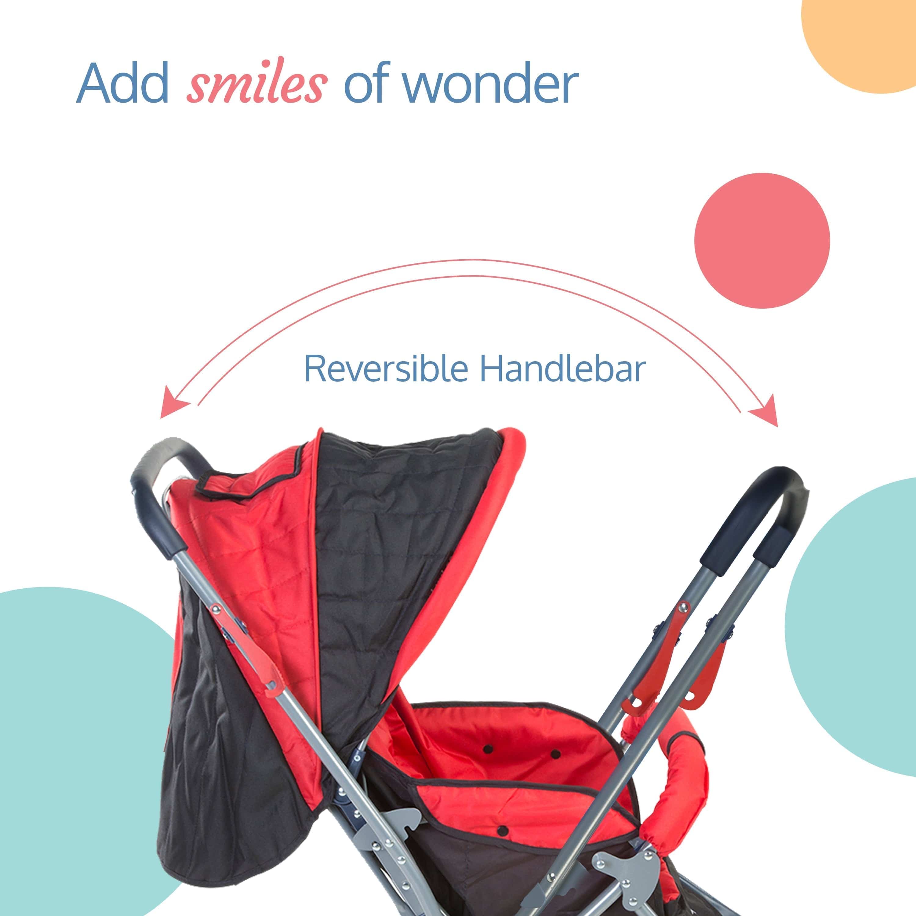 luvlap Starshine Baby Stroller/Pram for 0 to 3 Years, New Born/Toddler/Kid, Lightweight, Adjustable backrest, 360° Swivel Wheel, Large Storage Basket, Reversible Handlebar (Red)