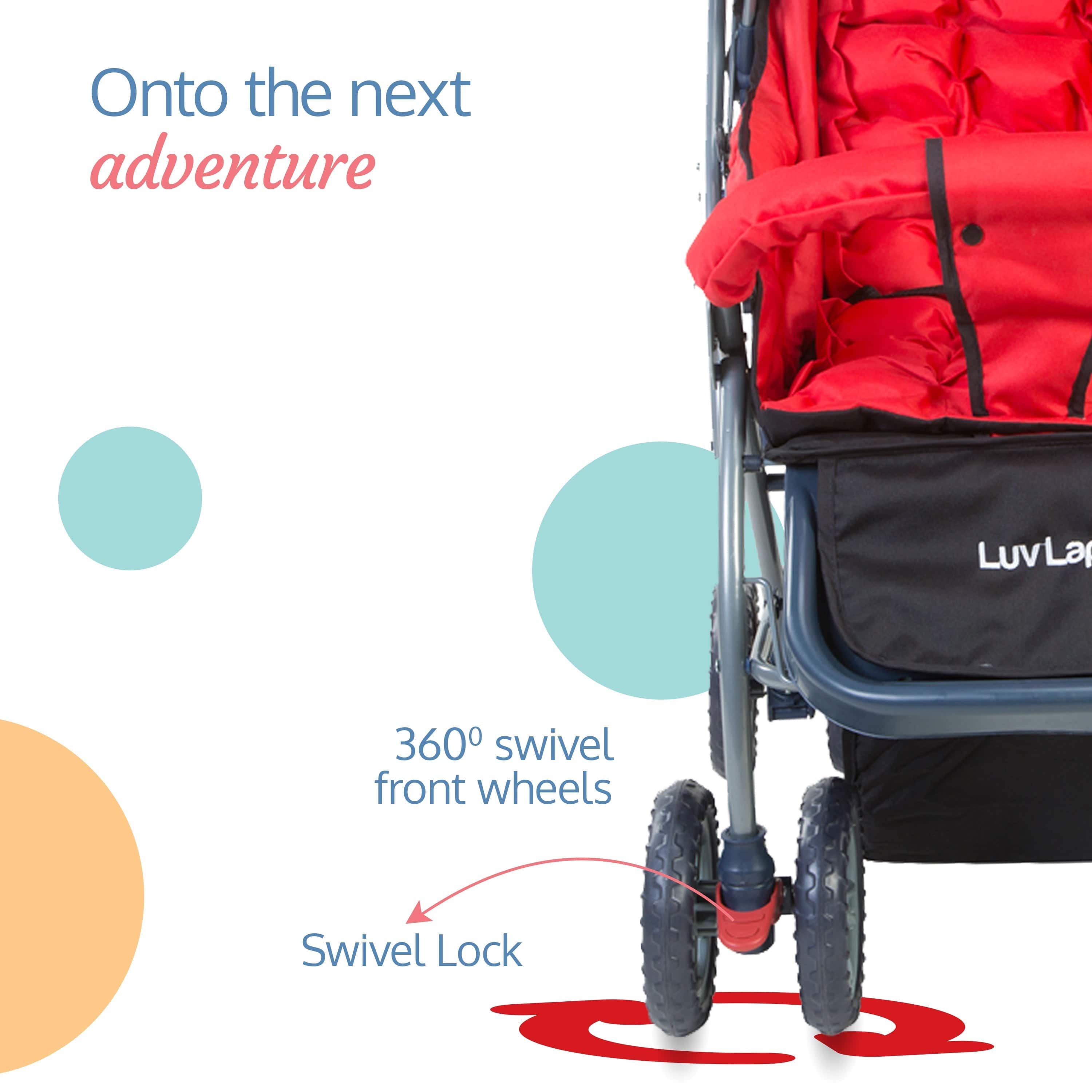 luvlap Starshine Baby Stroller/Pram for 0 to 3 Years, New Born/Toddler/Kid, Lightweight, Adjustable backrest, 360° Swivel Wheel, Large Storage Basket, Reversible Handlebar (Red)