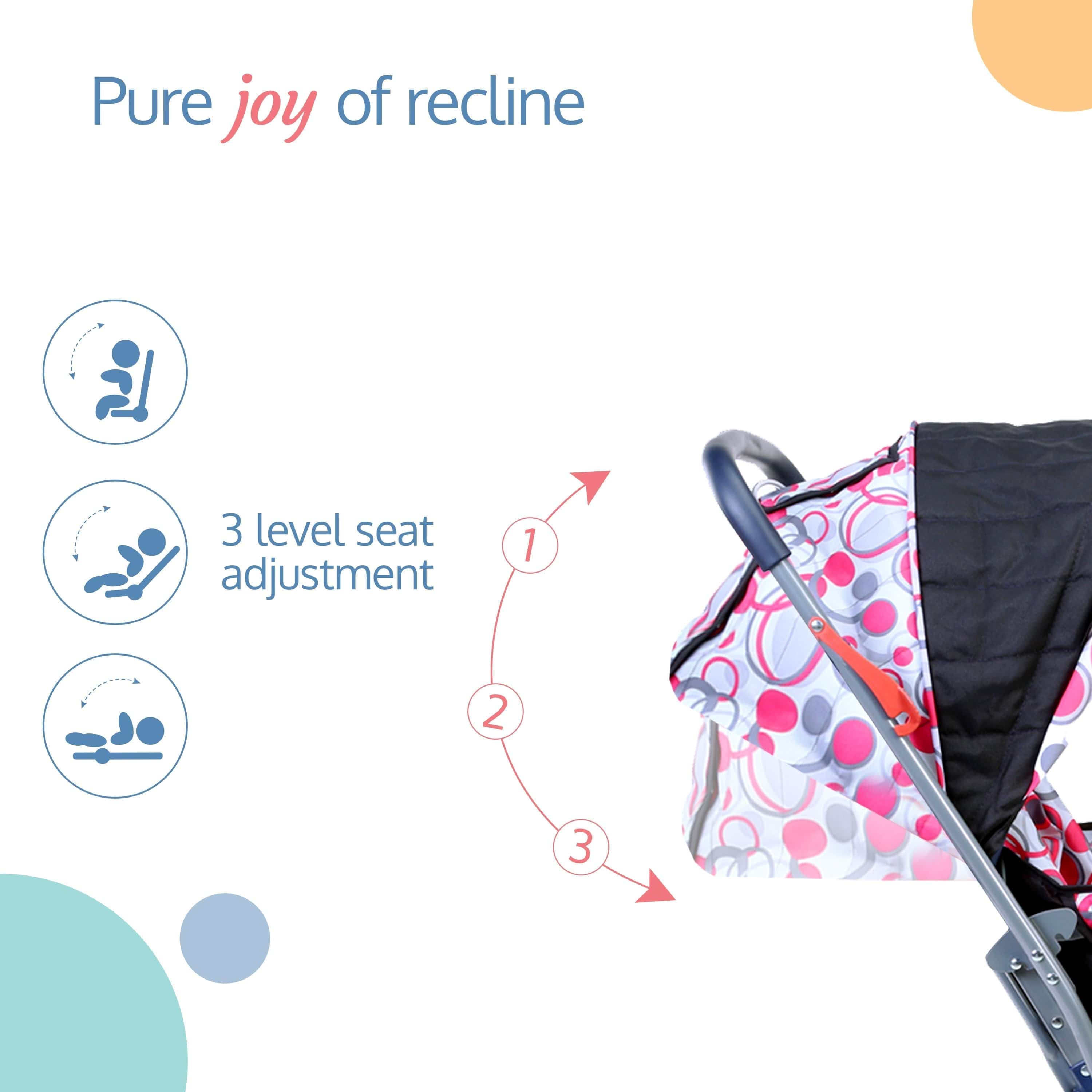 luvlap Starshine Baby Stroller / Pram for 0 to 3 Years, New Born / Toddler / Kid, Lightweight, Adjustable backrest, 360° Swivel Wheel, Large storage basket, Reversible Handlebar (Light Red)