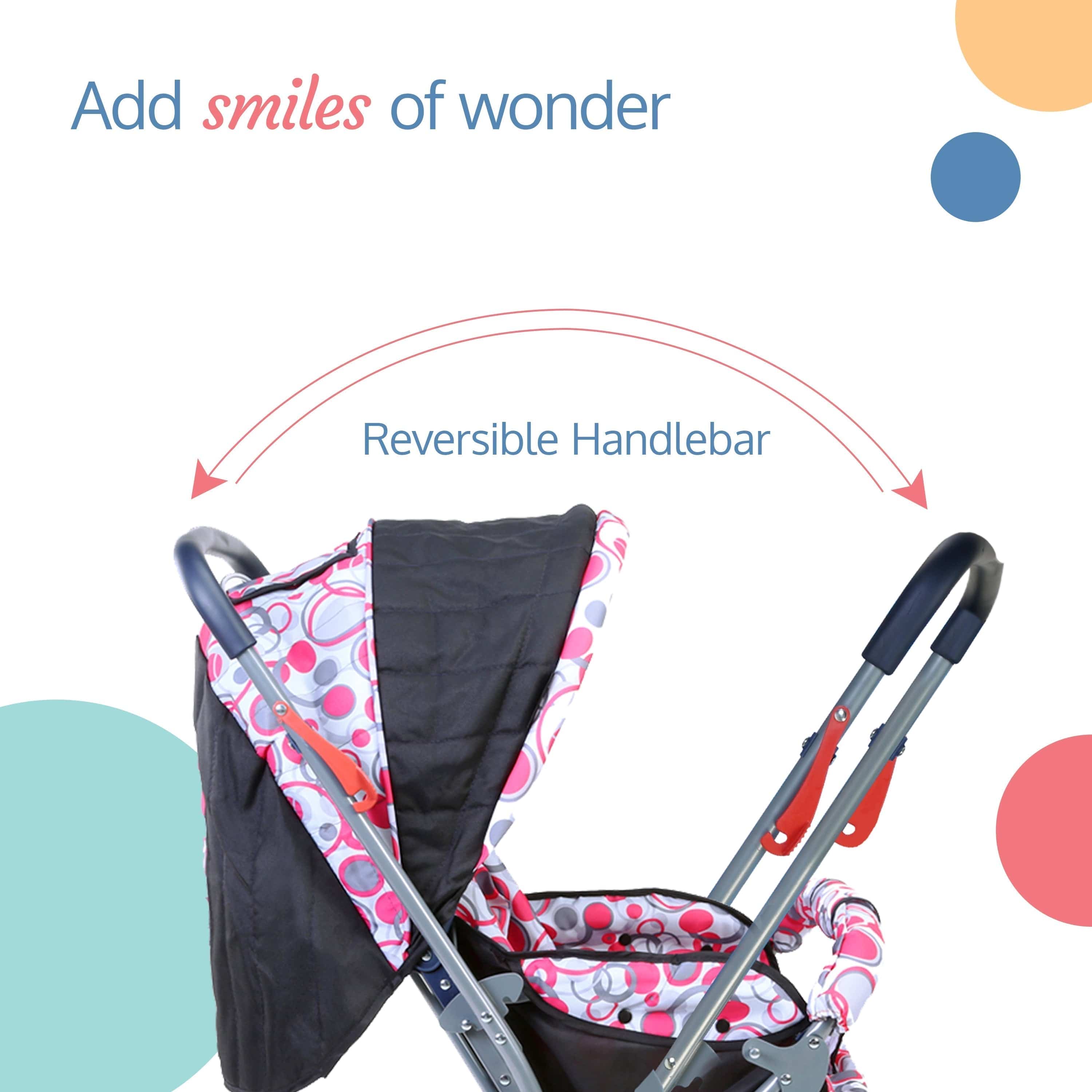 luvlap Starshine Baby Stroller / Pram for 0 to 3 Years, New Born / Toddler / Kid, Lightweight, Adjustable backrest, 360° Swivel Wheel, Large storage basket, Reversible Handlebar (Light Red)