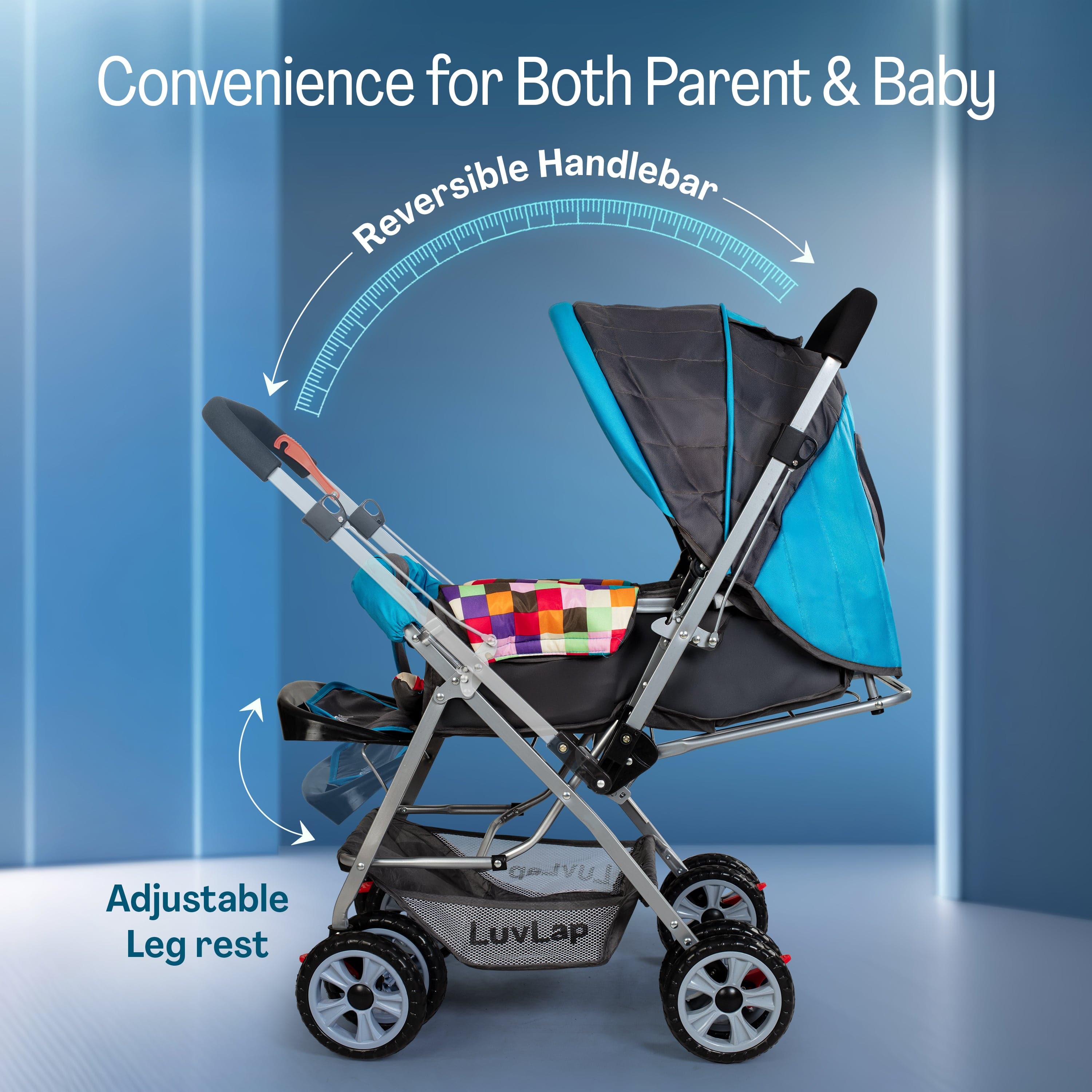 luvlap Sunshine Stroller/Pram, Easy Fold, for Newborn Baby/Kids, 0-3 Years (Teal)