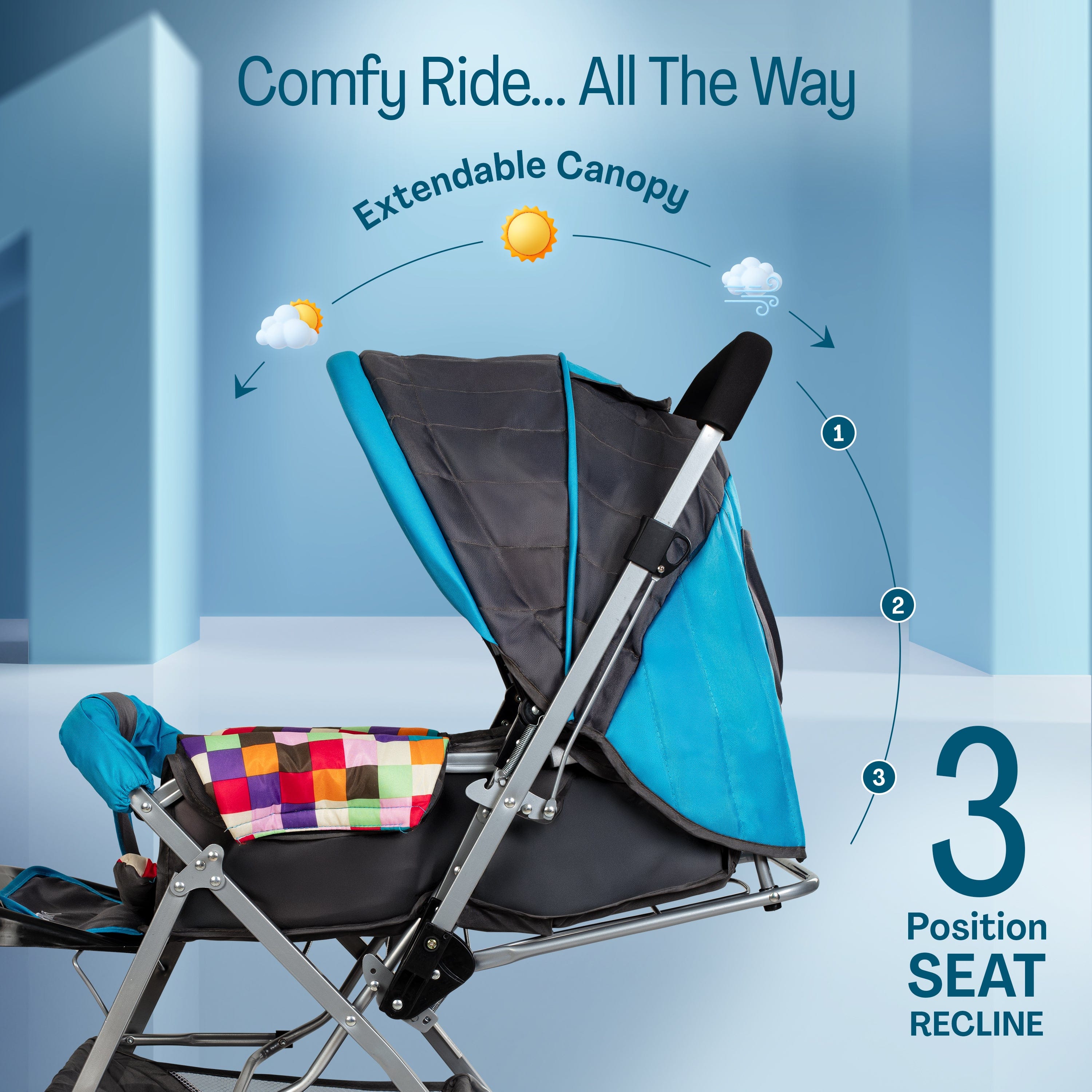 luvlap Sunshine Stroller/Pram, Easy Fold, for Newborn Baby/Kids, 0-3 Years (Teal)