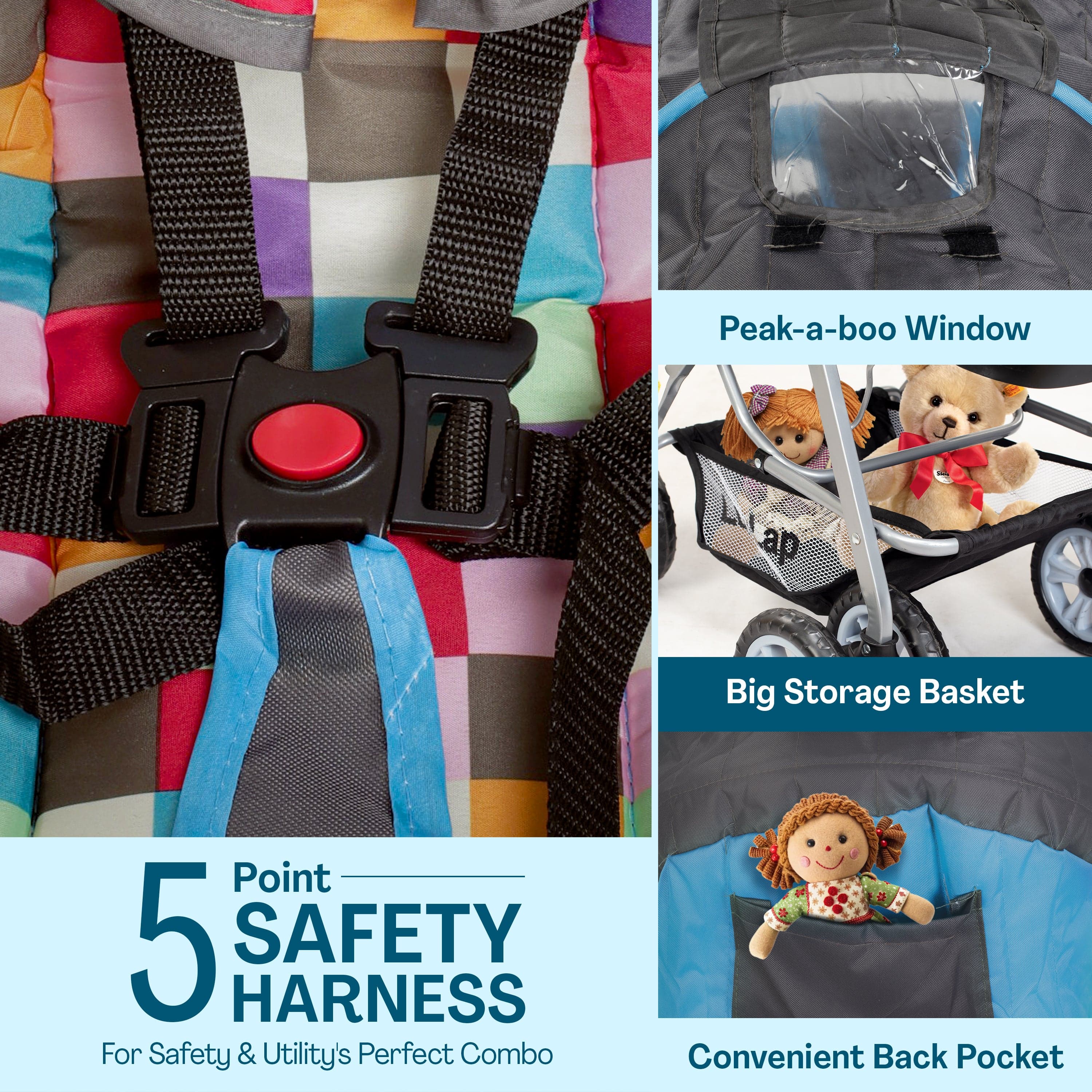 luvlap Sunshine Stroller/Pram, Easy Fold, for Newborn Baby/Kids, 0-3 Years (Teal)