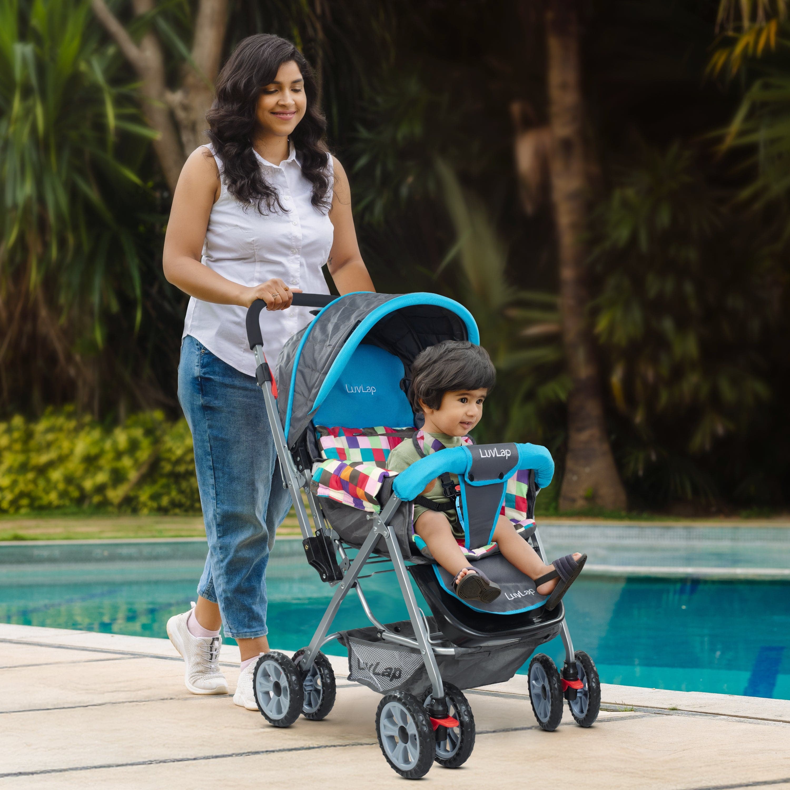 luvlap Sunshine Stroller/Pram, Easy Fold, for Newborn Baby/Kids, 0-3 Years (Teal)