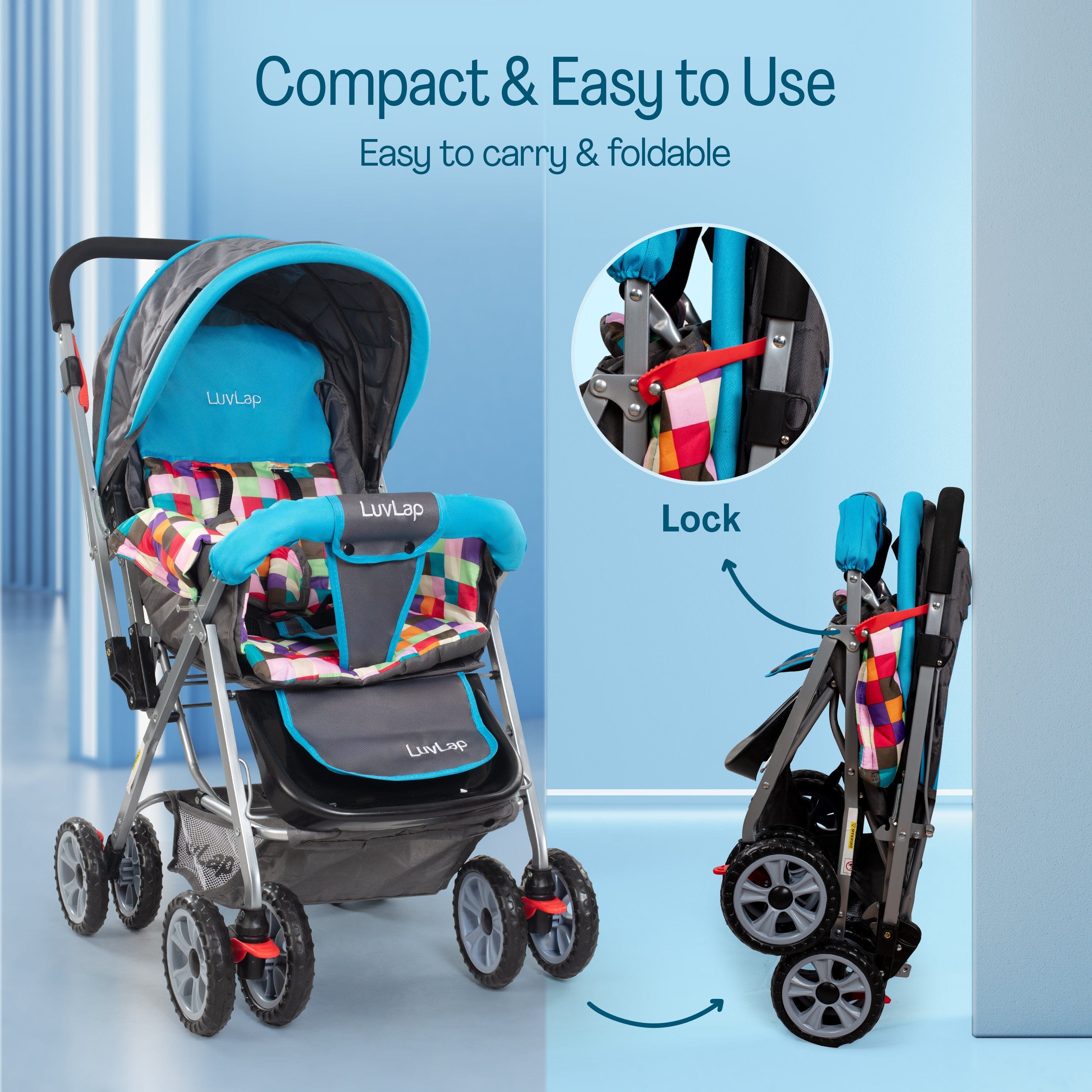luvlap Sunshine Stroller/Pram, Easy Fold, for Newborn Baby/Kids, 0-3 Years (Teal)