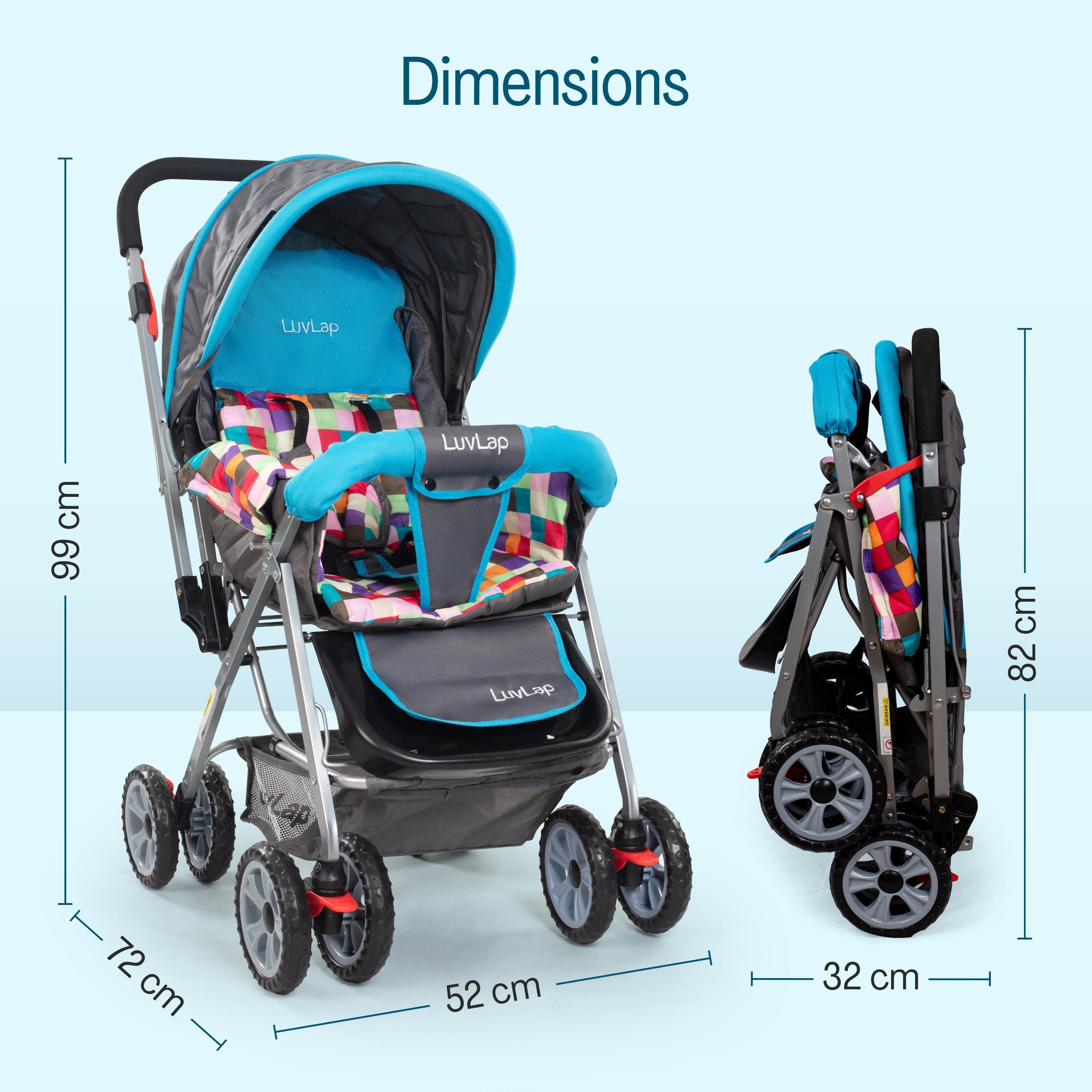 luvlap Sunshine Stroller/Pram, Easy Fold, for Newborn Baby/Kids, 0-3 Years (Teal)