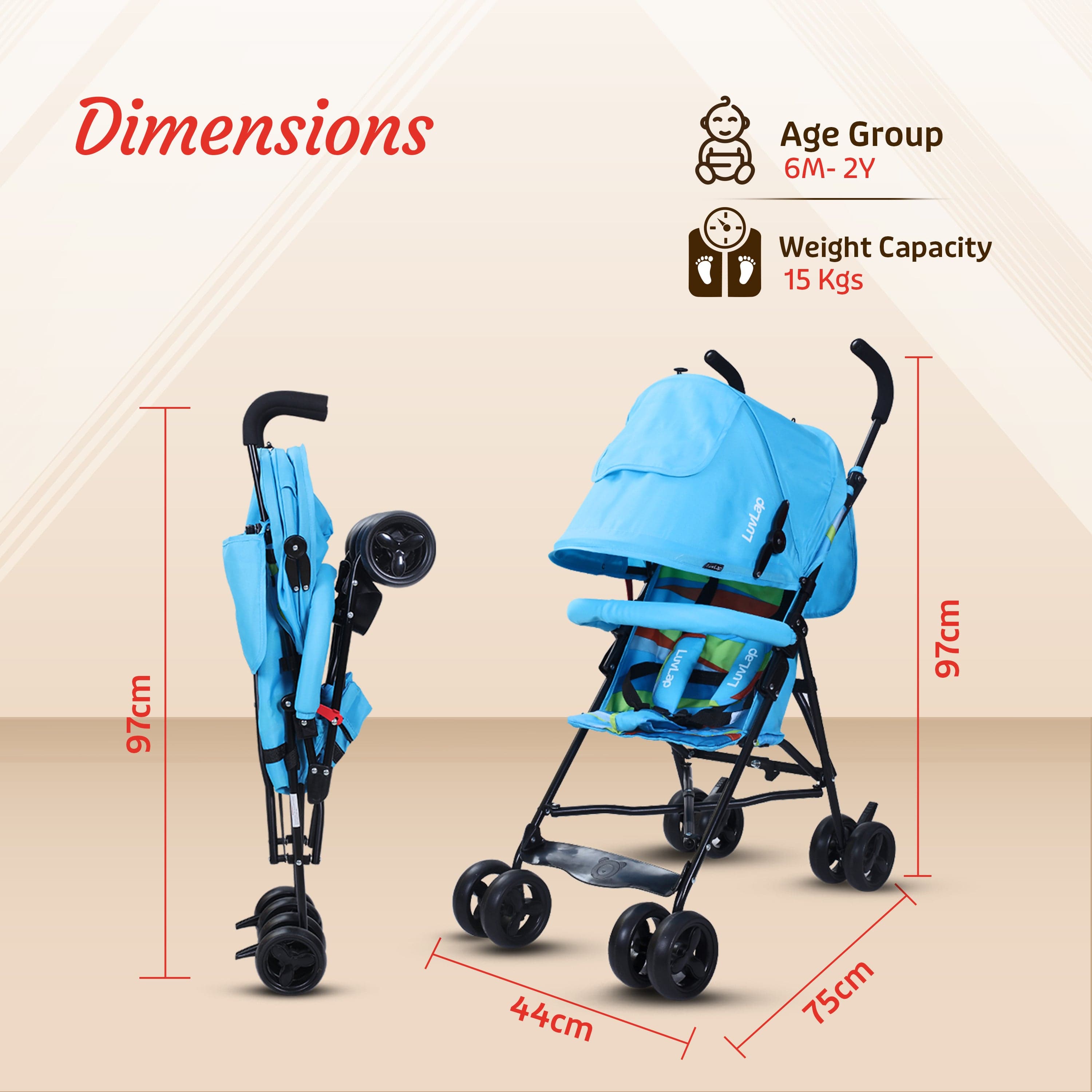 luvlap Tutti Frutti Baby Stroller Buggy, Light Blue